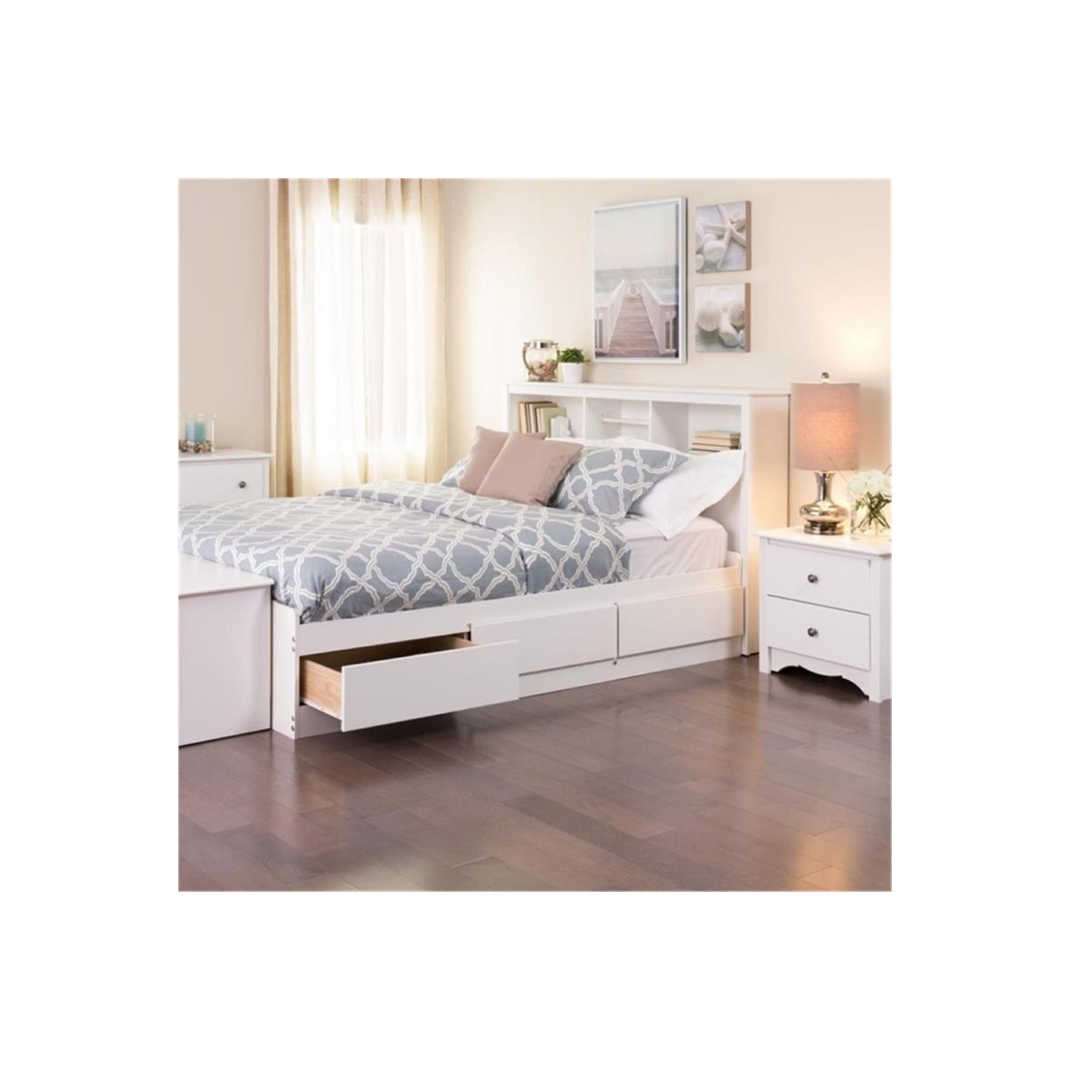 Prepac – Grand lit plateforme avec rangement, blanc