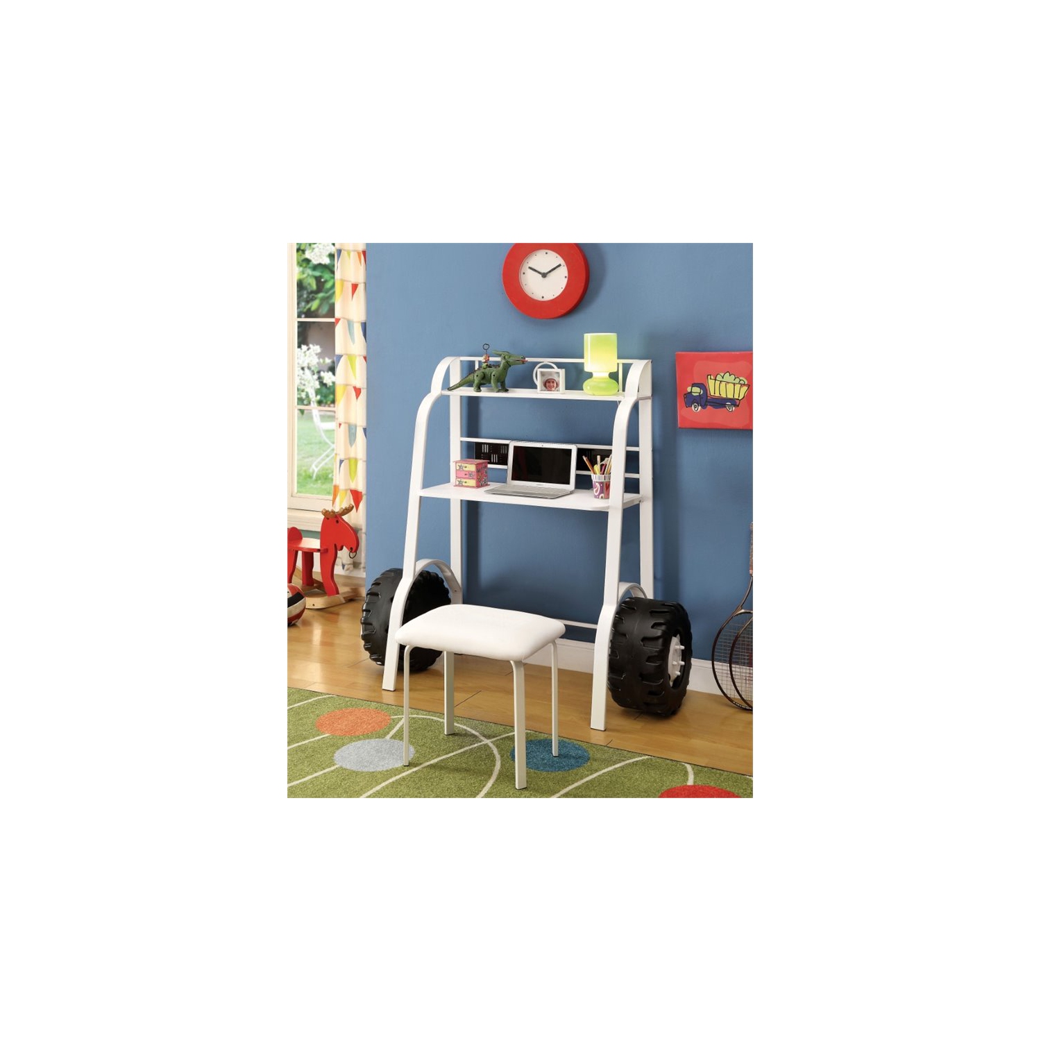 Furniture of America Ramirez Traditional Metal Kids Desk with Stool in White
