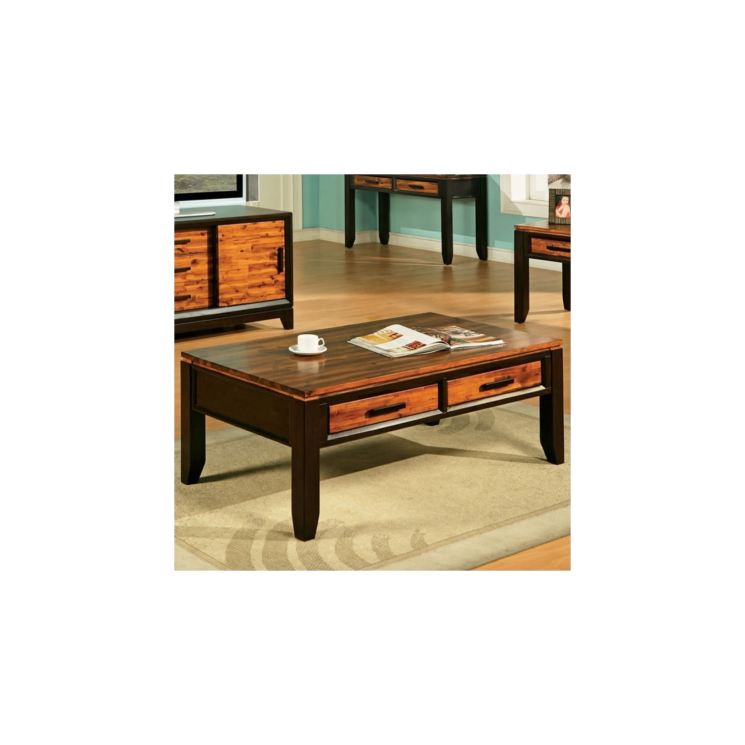 Abaco Rectangular Two Tone Cherry Wood Finish Coffee Table