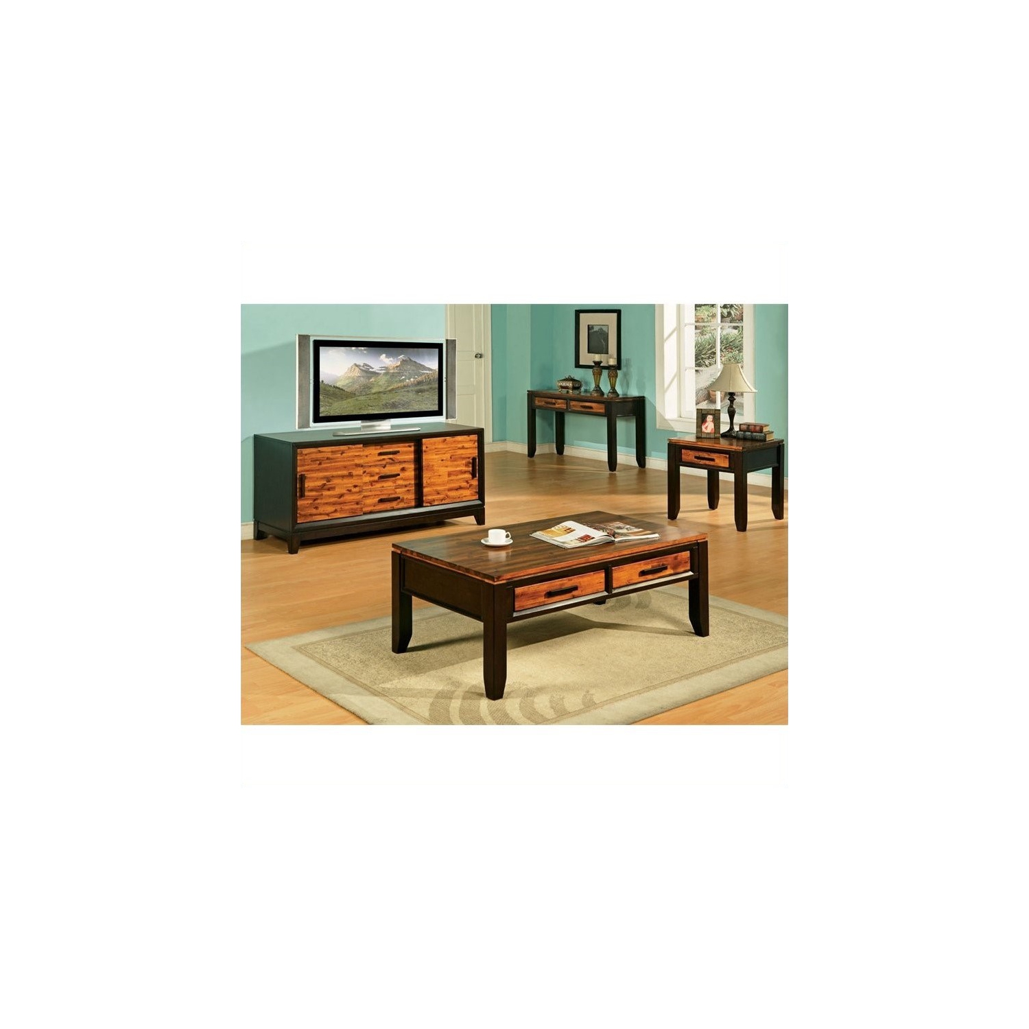 Abaco Rectangular Two Tone Cherry Wood Finish Coffee Table