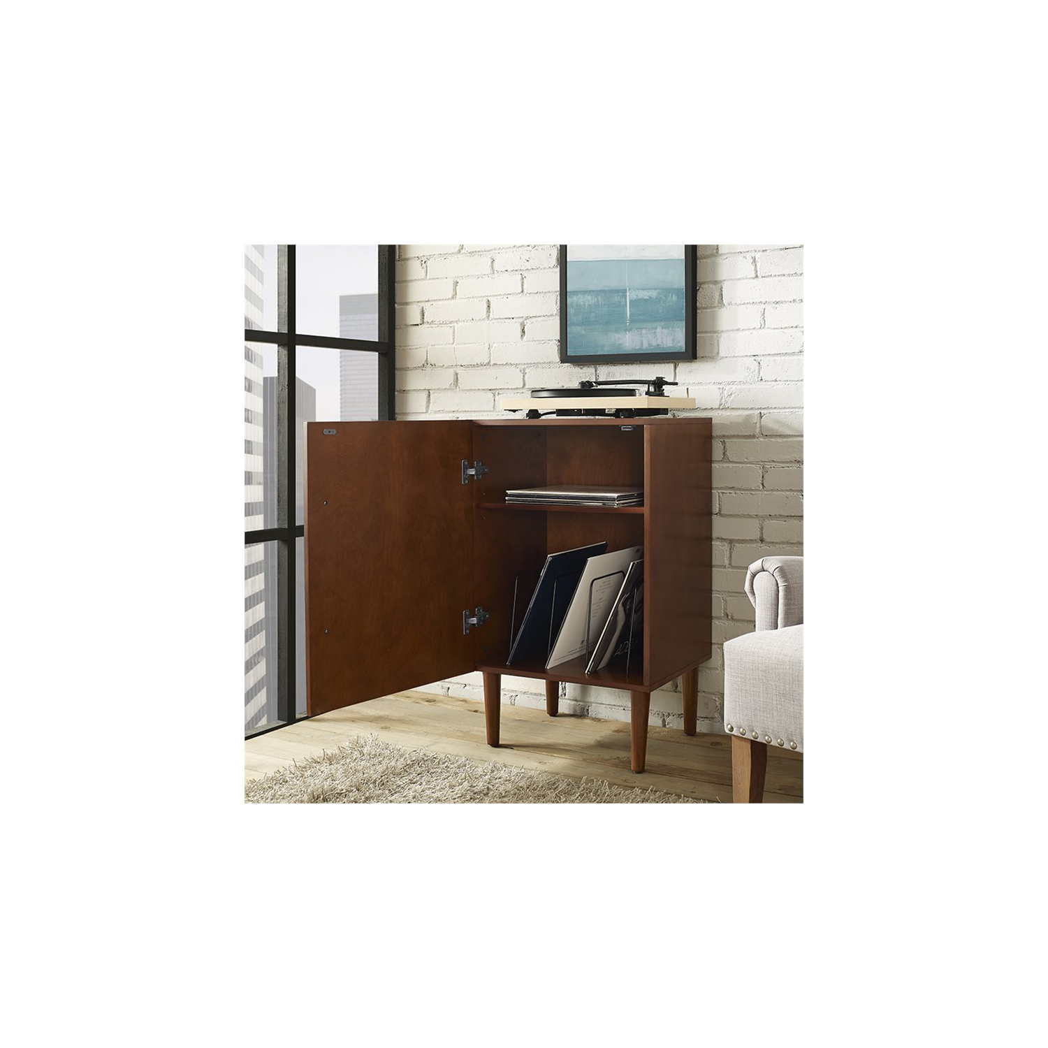 Crosley Everett Record Player Stand in Mahogany