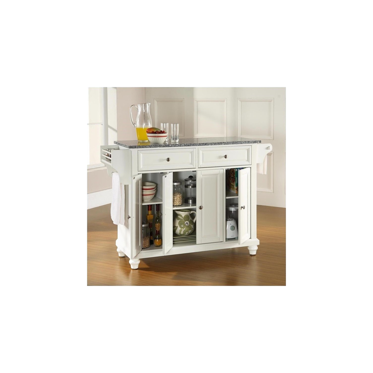 Crosley Cambridge Gray Granite Top Kitchen Island in White