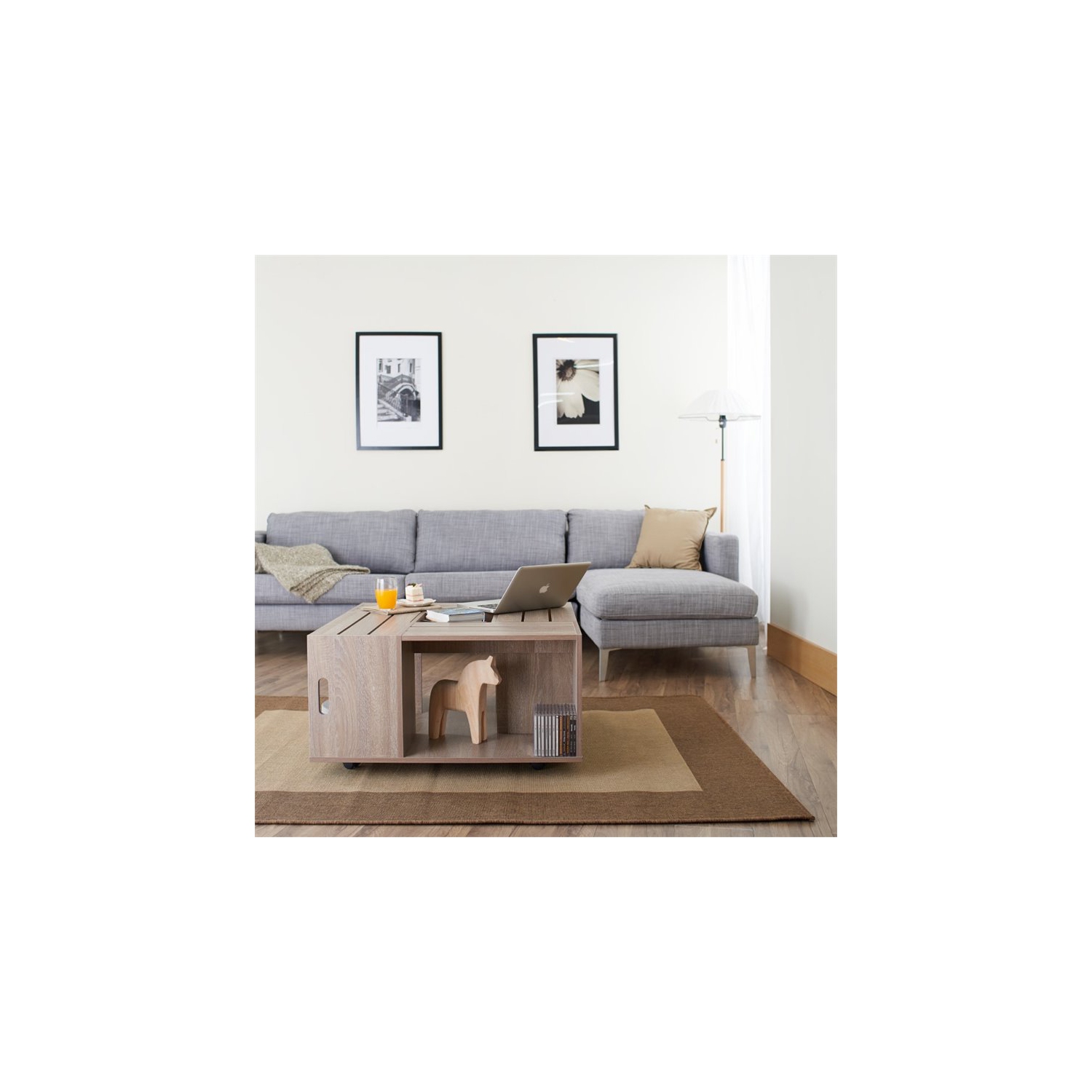 Furniture of America Conteery Wood Coffee Table with Casters in Weathered White