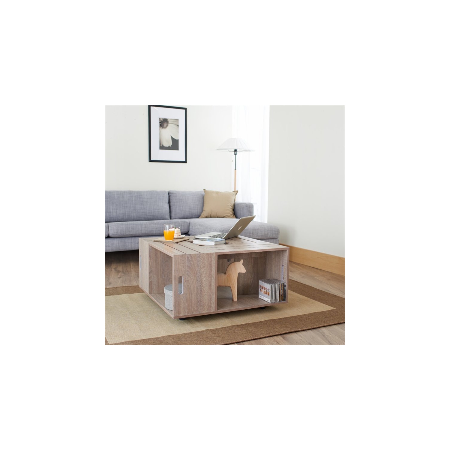 Furniture of America Conteery Wood Coffee Table with Casters in Weathered White