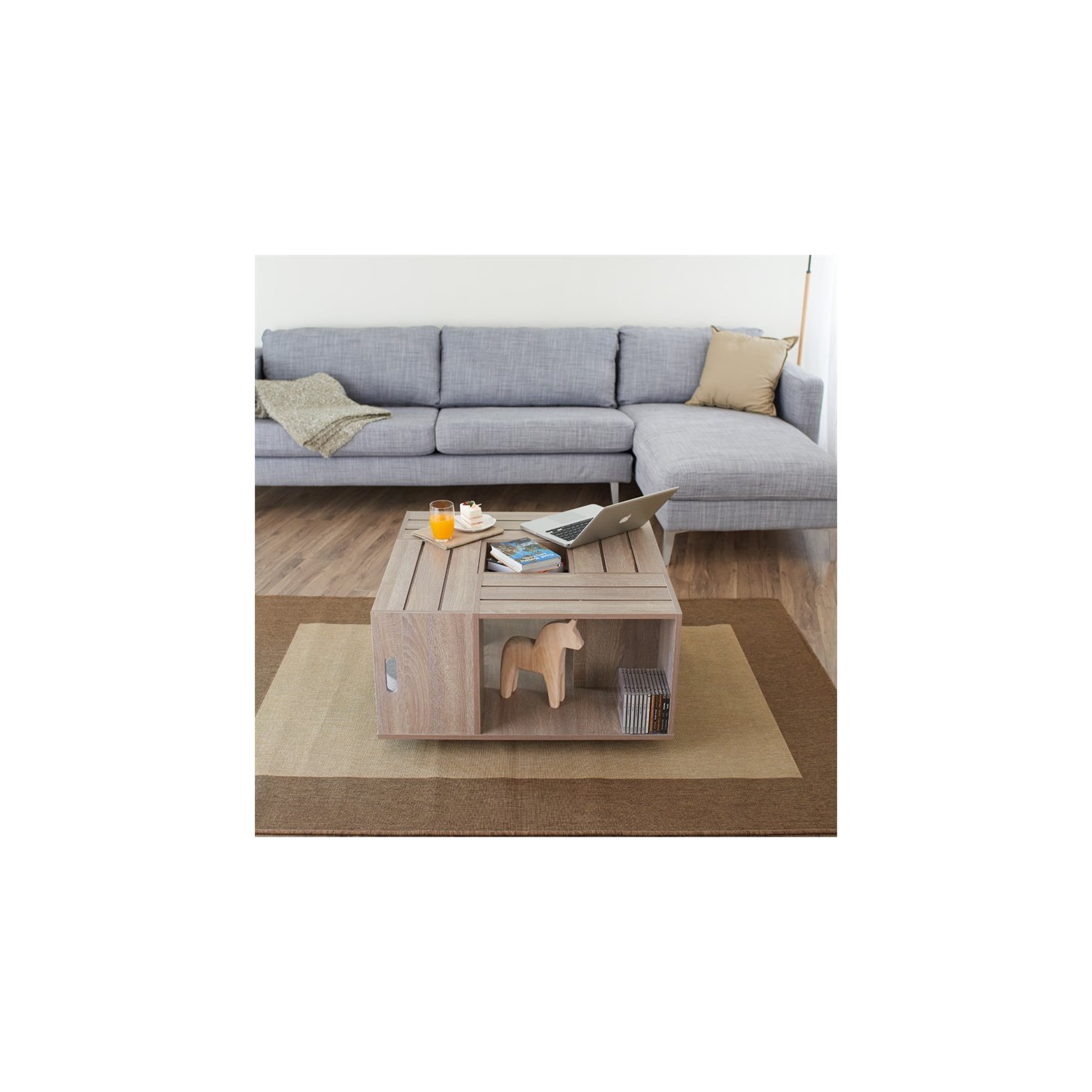 Furniture of America Conteery Wood Coffee Table with Casters in Weathered White