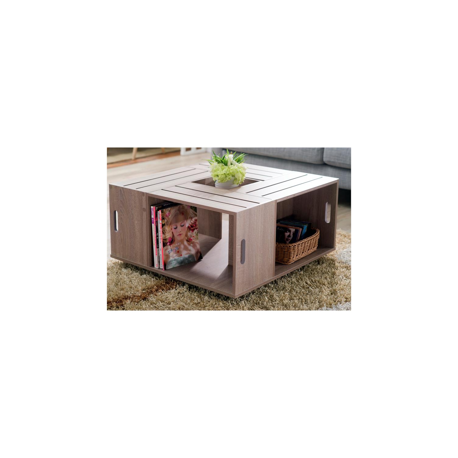 Furniture of America Conteery Wood Coffee Table with Casters in Weathered White
