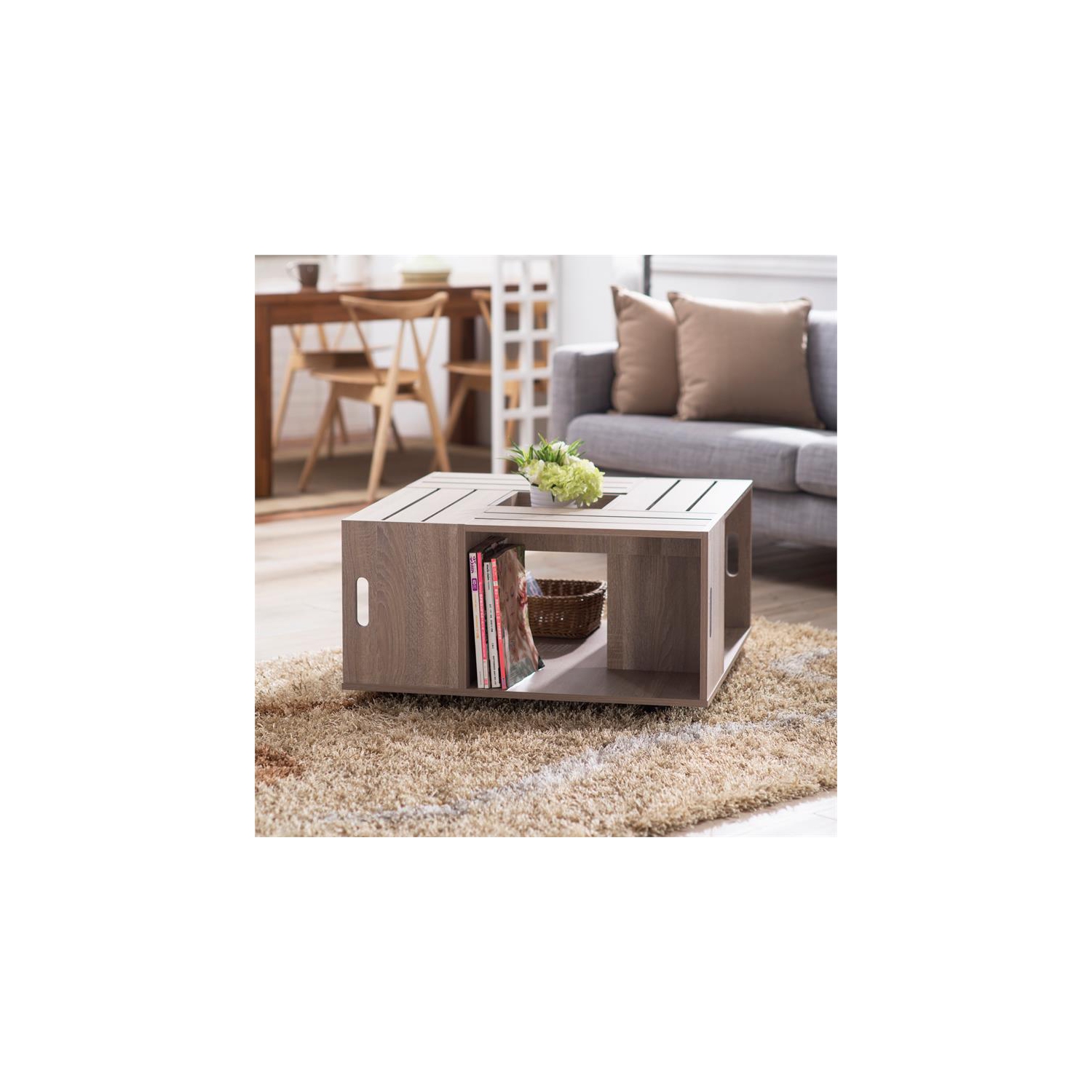 Furniture of America Conteery Wood Coffee Table with Casters in Weathered White