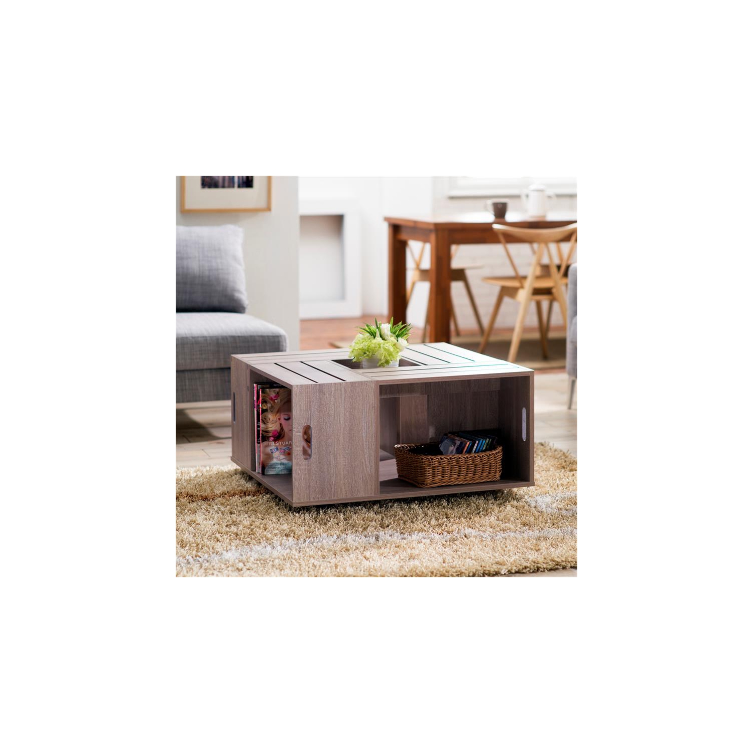 Furniture of America Conteery Wood Coffee Table with Casters in Weathered White
