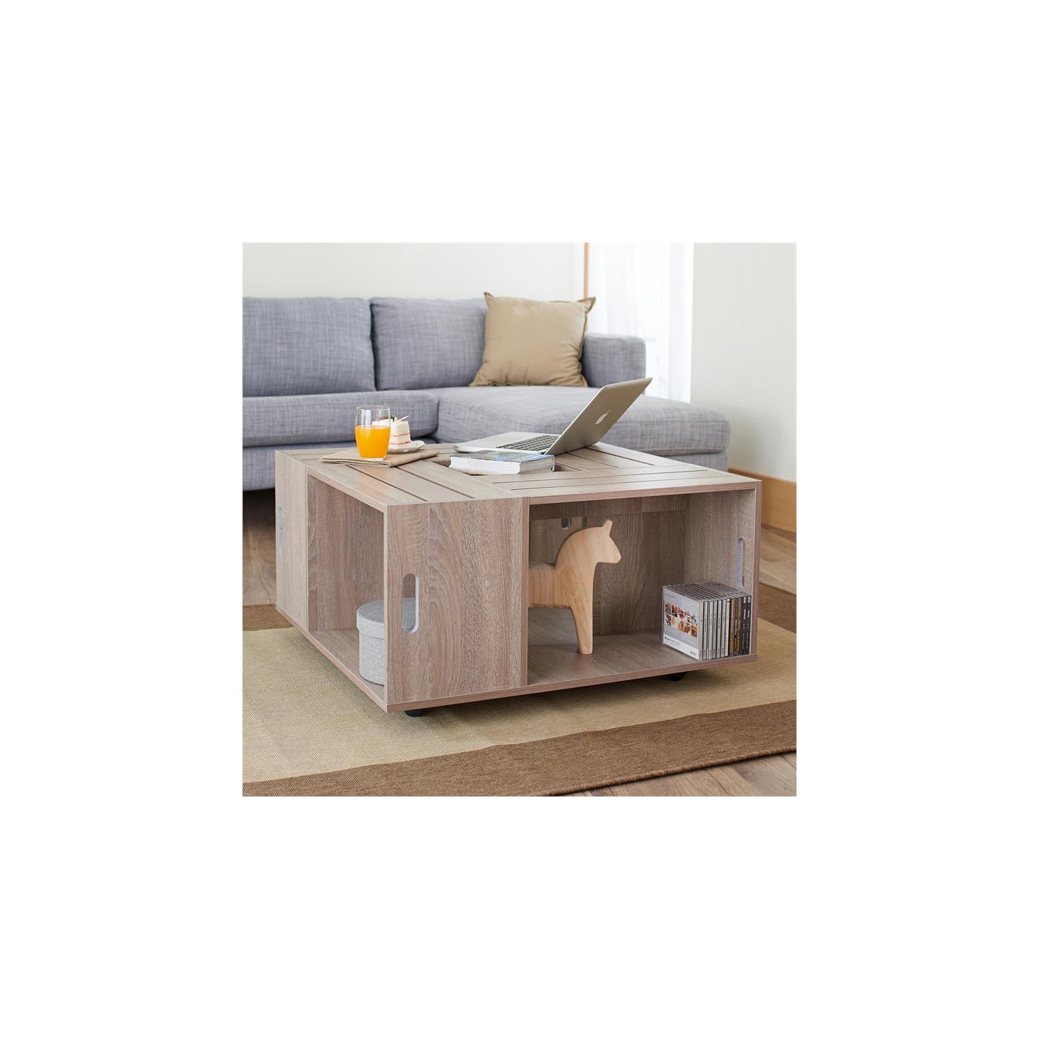 Furniture of America Conteery Wood Coffee Table with Casters in Weathered White
