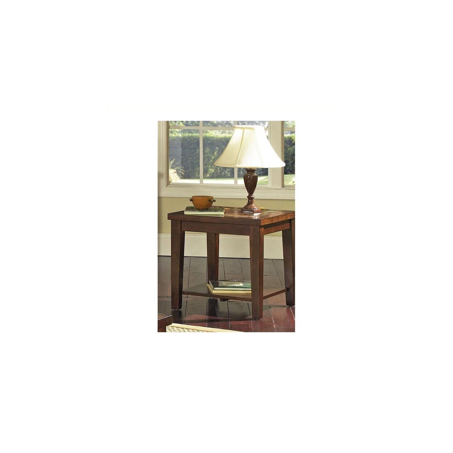 Davenport Slate End Table with Brown Cherry wood trim