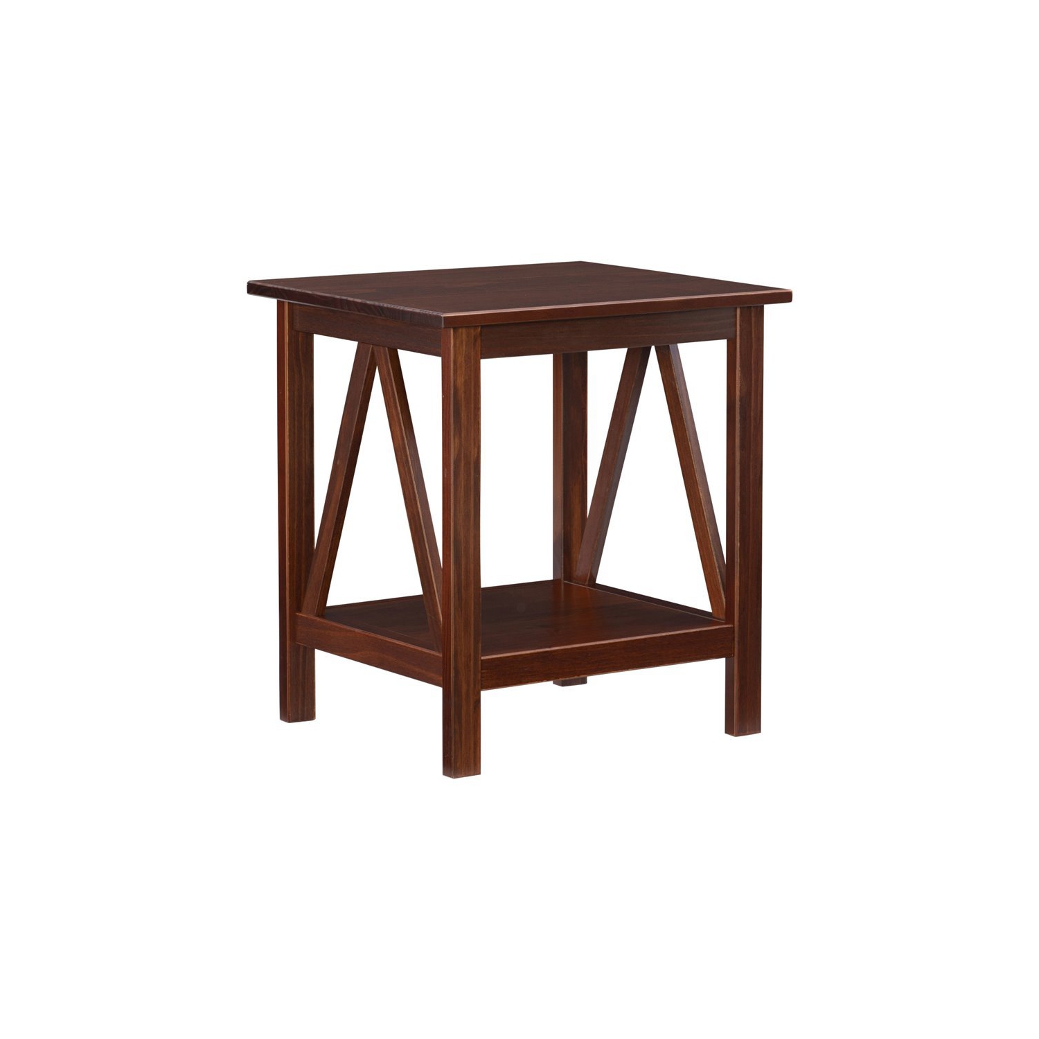 Linon Titian Solid Pine Wood End Table in Tobacco Brown