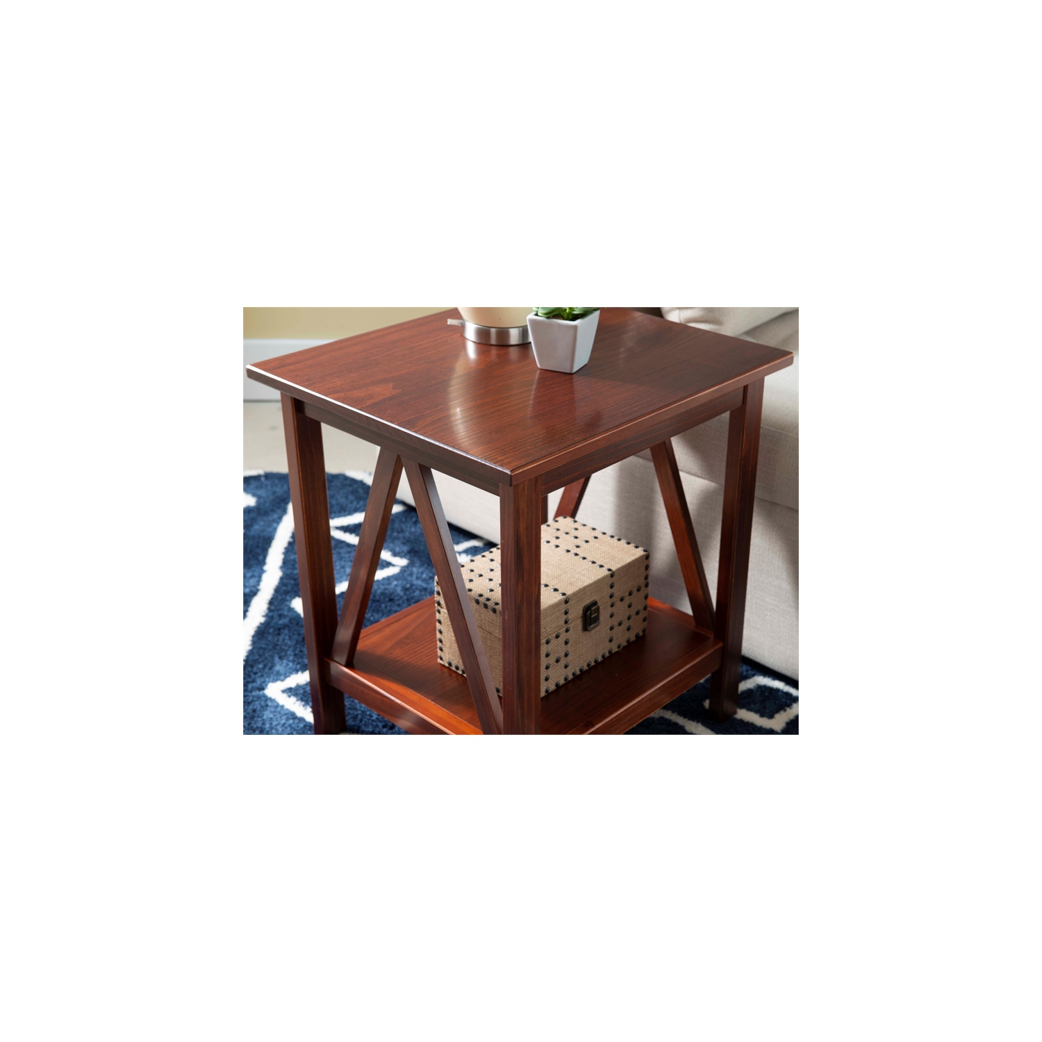 Linon Titian Solid Pine Wood End Table in Tobacco Brown