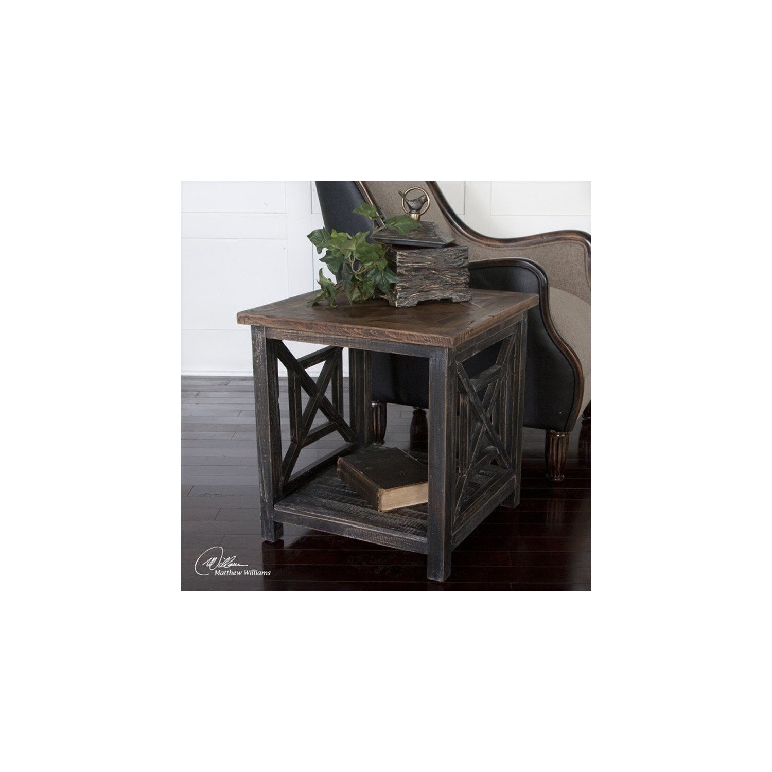 Uttermost Spiro Reclaimed Fir Wood End Table in Brushed Black