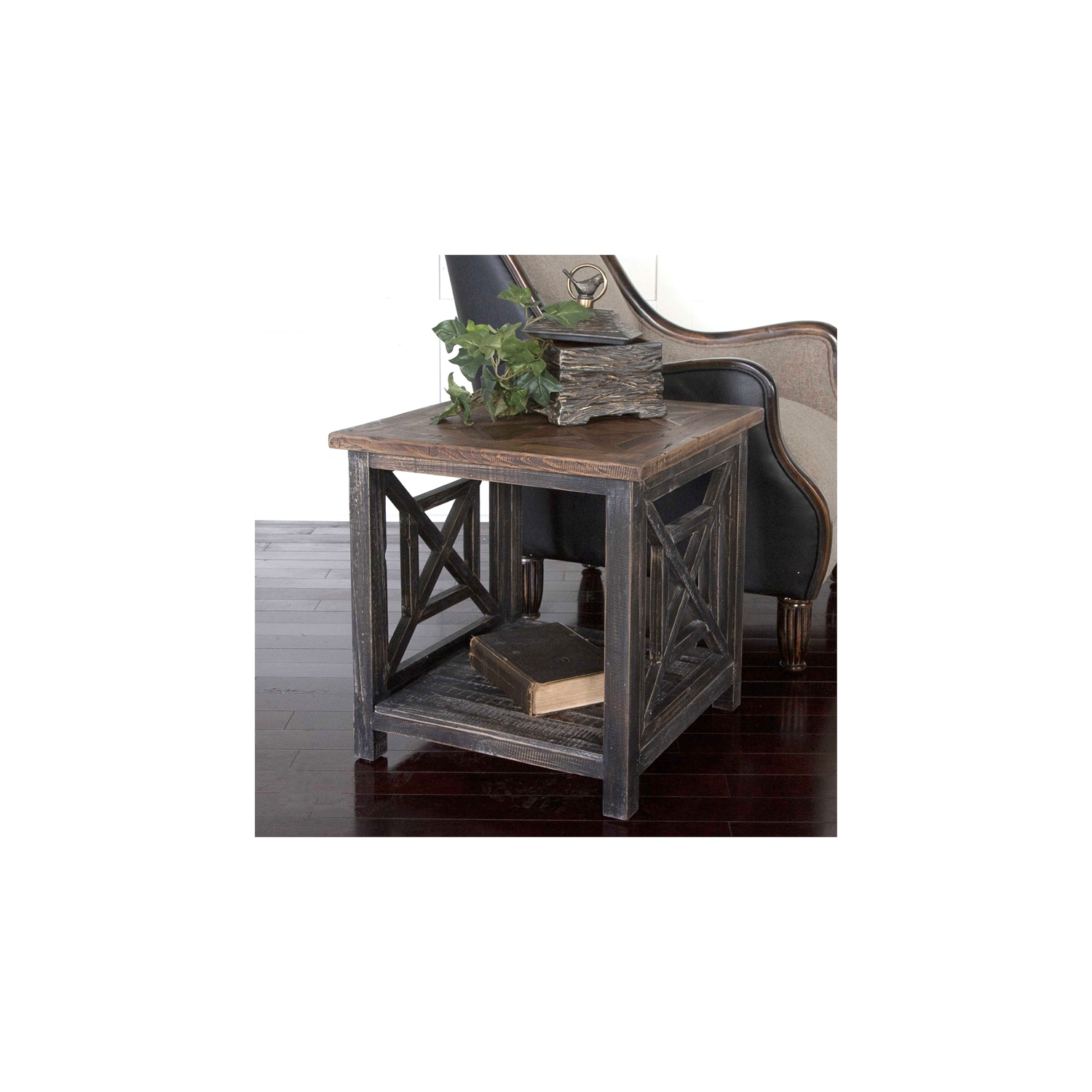 Uttermost Spiro Reclaimed Fir Wood End Table in Brushed Black