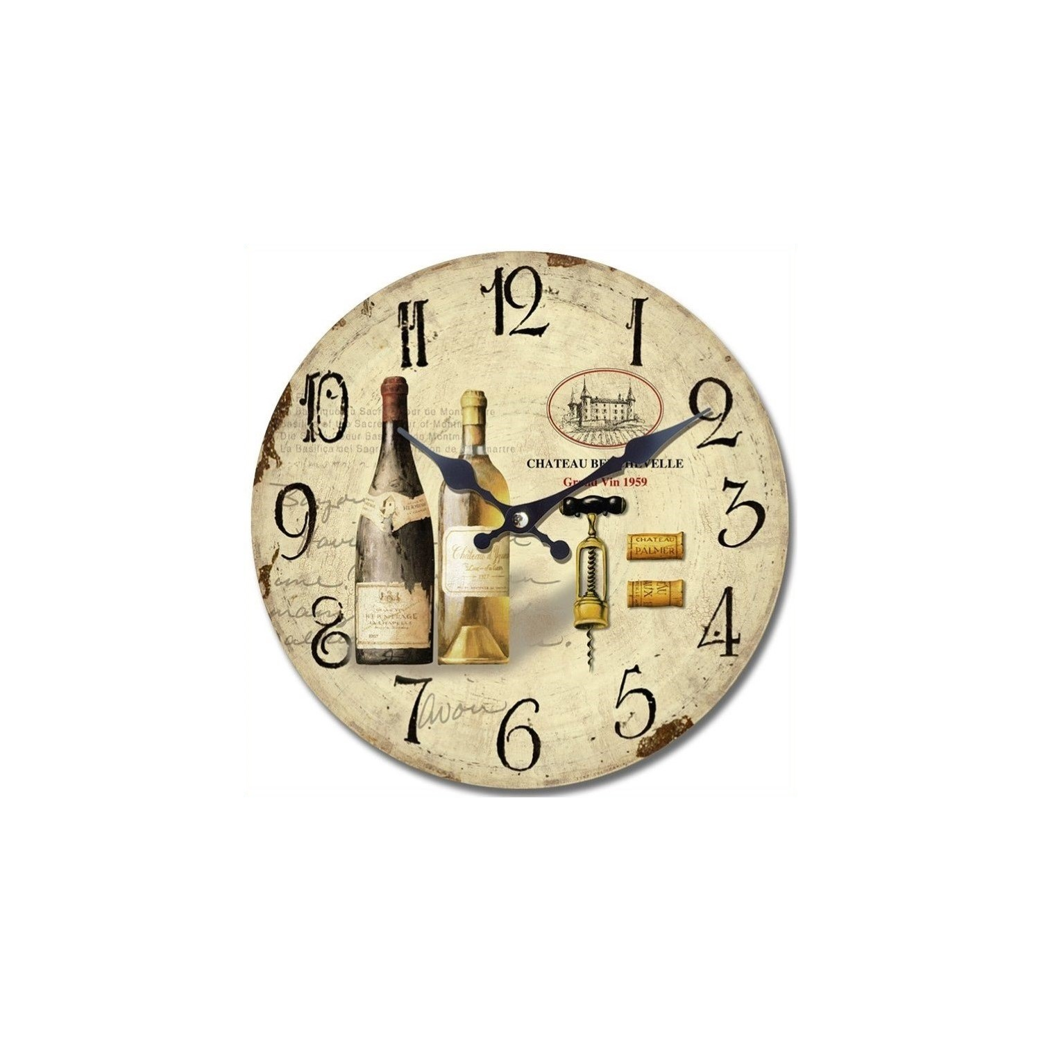 Yosemite Circular Wooden Wall Clock with Two Bottles Of Wine Print