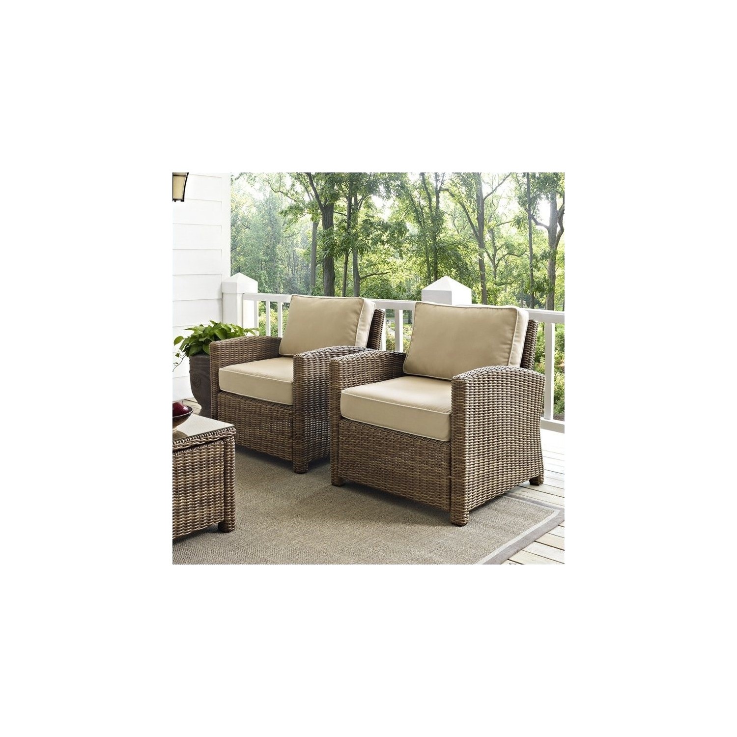 Crosley Furniture Bradenton 2 Piece Outdoor Wicker Seating Set with Sand Cushions