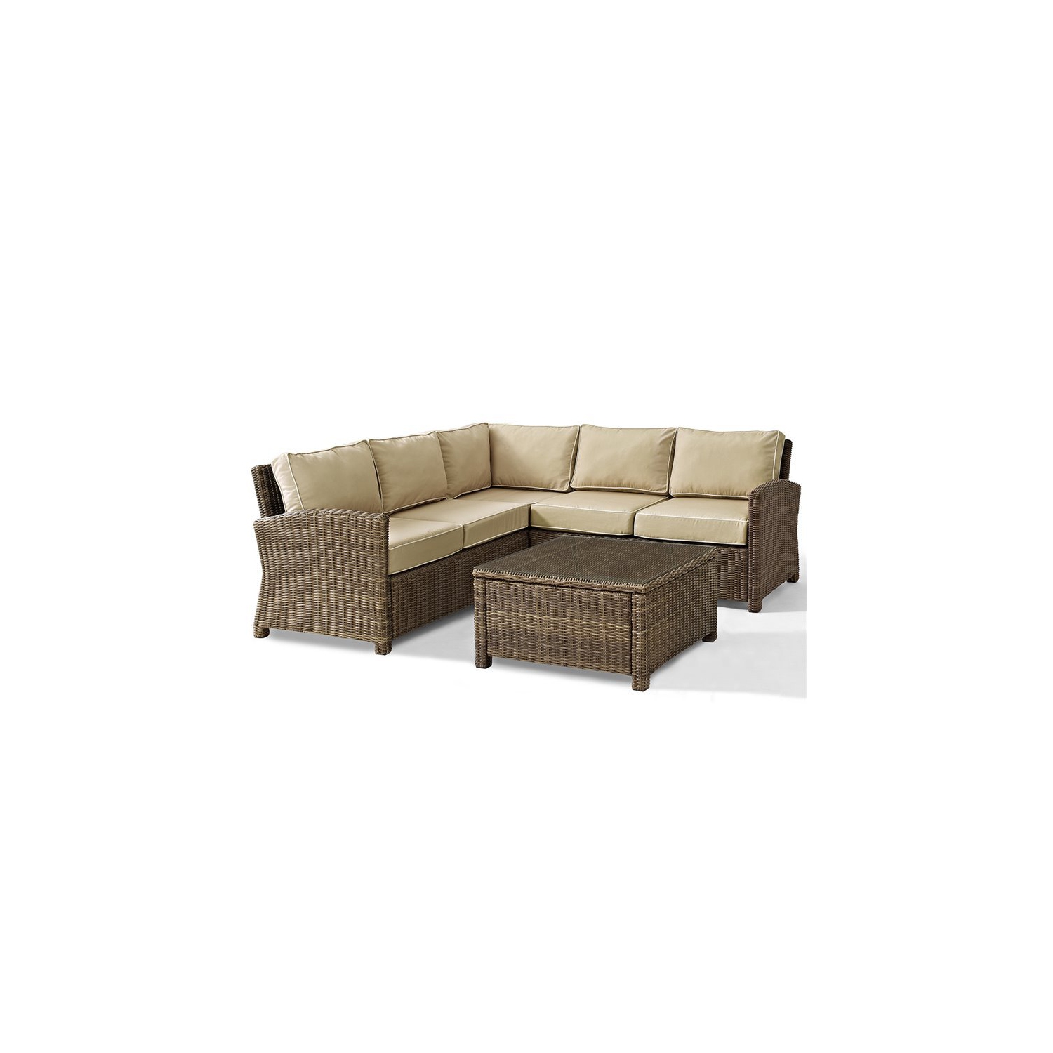 Crosley Bradenton 4 Piece Wicker Patio Sectional Set in Brown and Sand