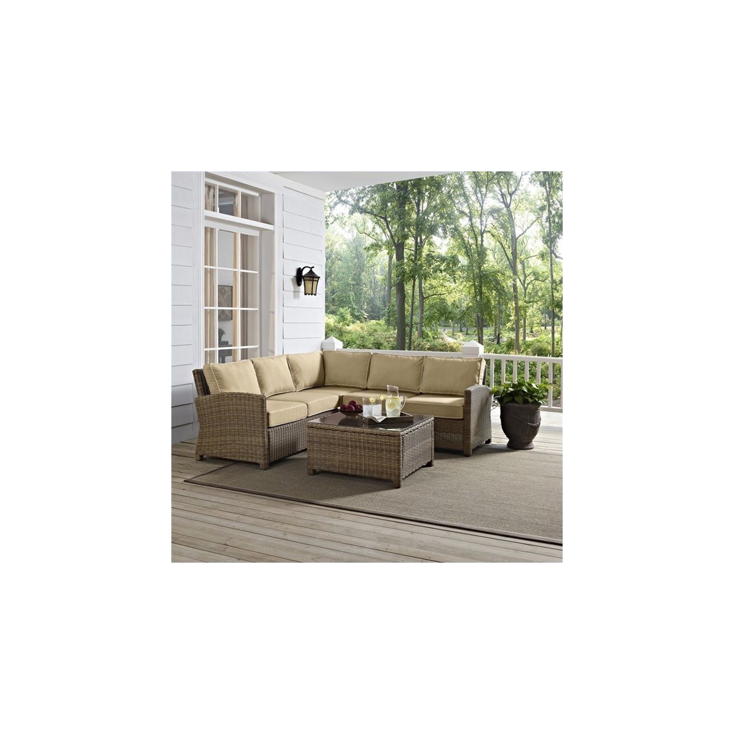 Crosley Bradenton 4 Piece Wicker Patio Sectional Set in Brown and Sand