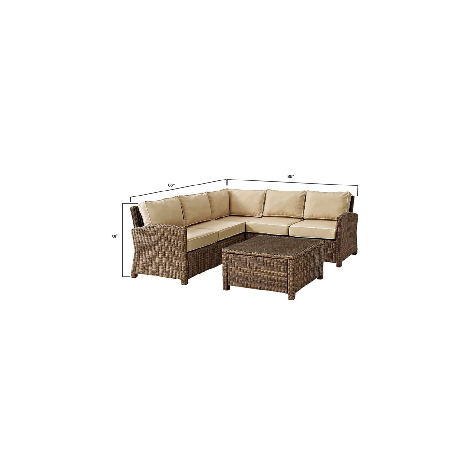 Crosley Bradenton 4 Piece Wicker Patio Sectional Set in Brown and Sand