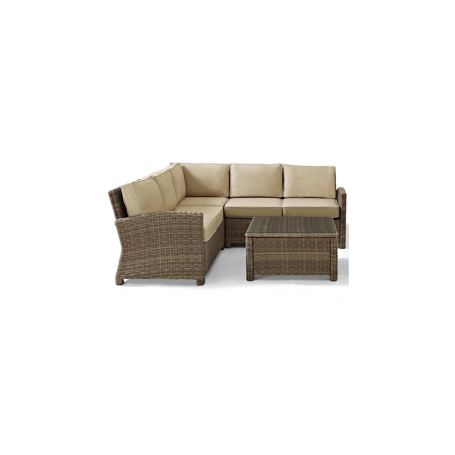 Crosley Bradenton 4 Piece Wicker Patio Sectional Set in Brown and Sand