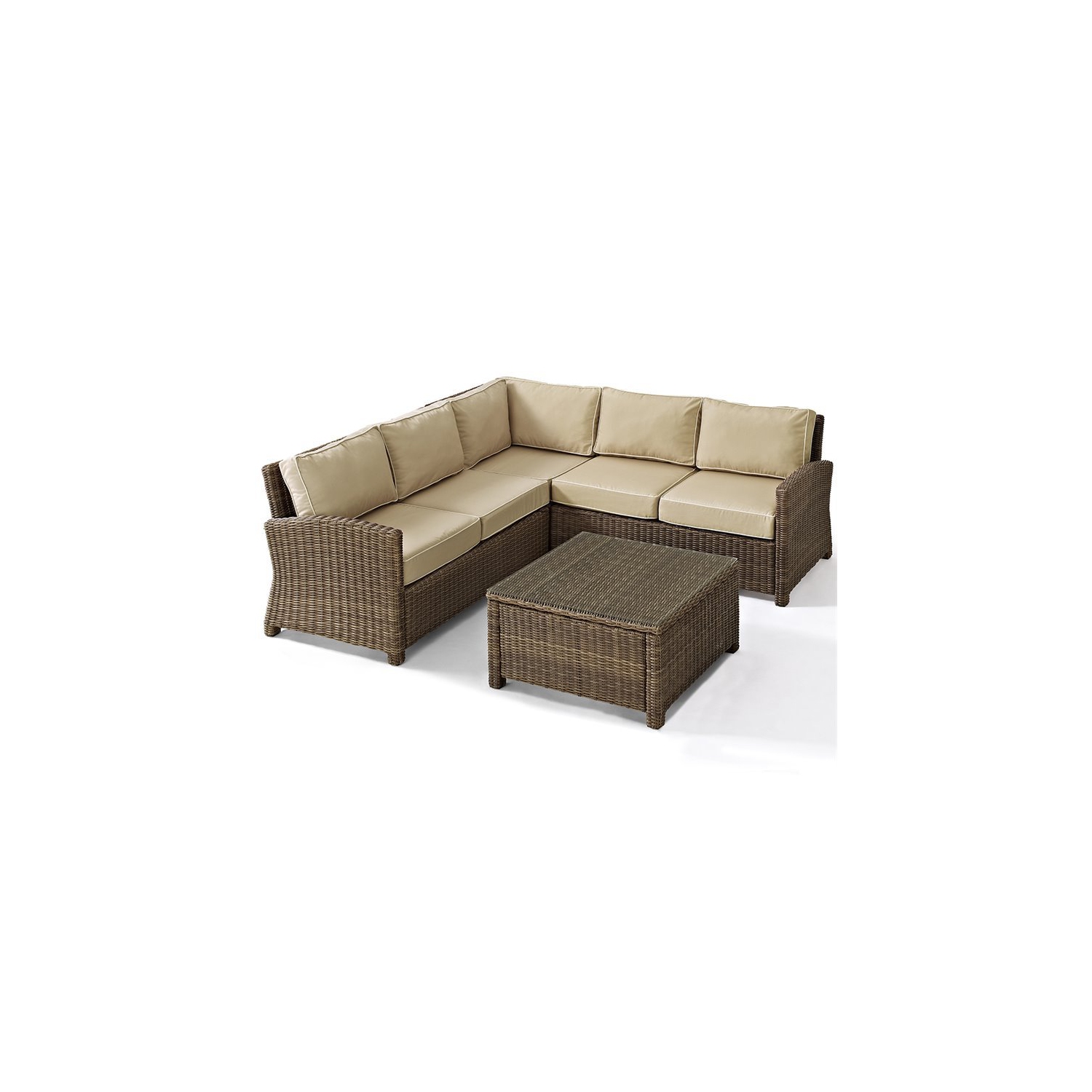 Crosley Bradenton 4 Piece Wicker Patio Sectional Set in Brown and Sand