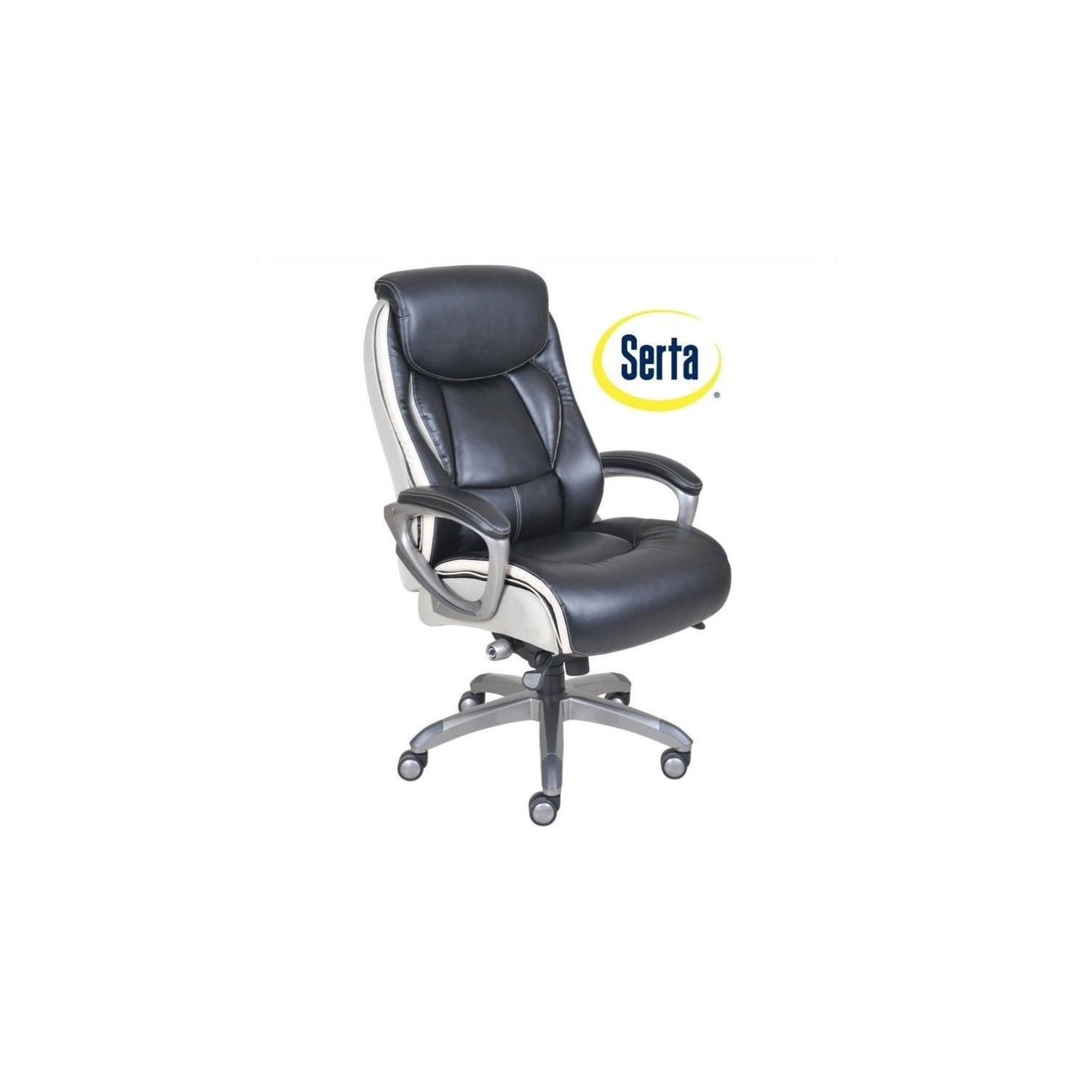 Serta Lautner Executive Office Chair Black Bonded Leather and White Mesh