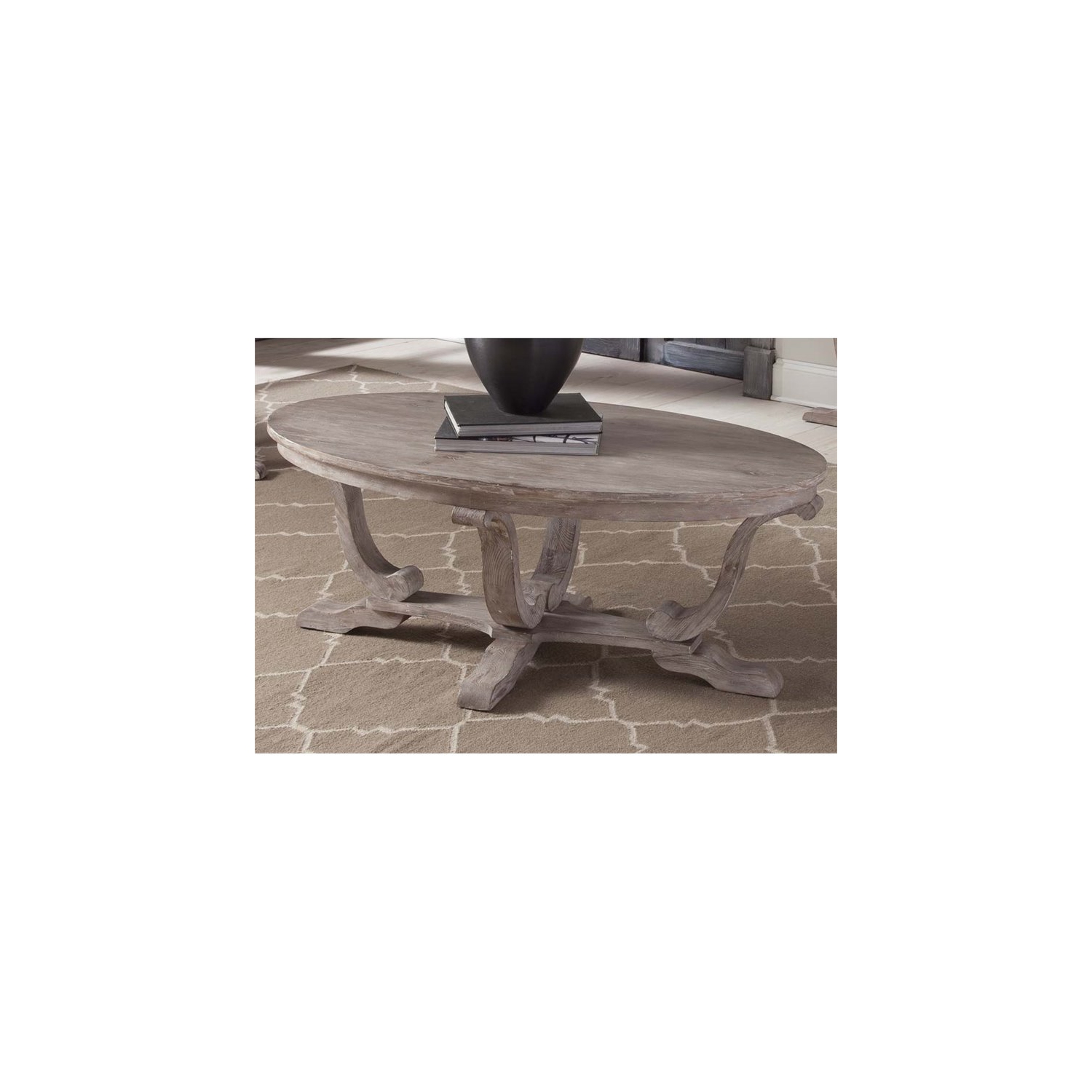 Liberty Furniture Greystone Mill Light Gray Wood Oval Cocktail Table