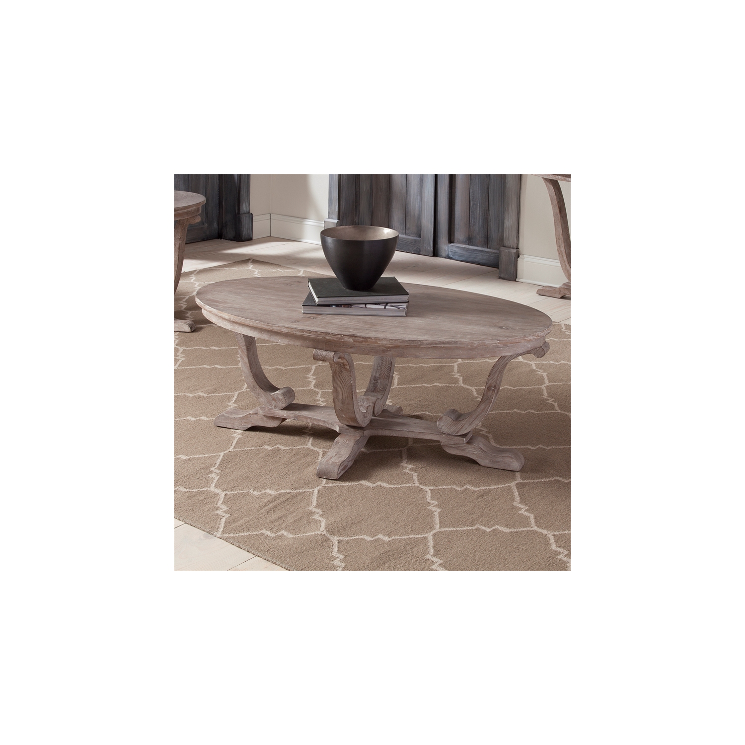 Liberty Furniture Greystone Mill Light Gray Wood Oval Cocktail Table