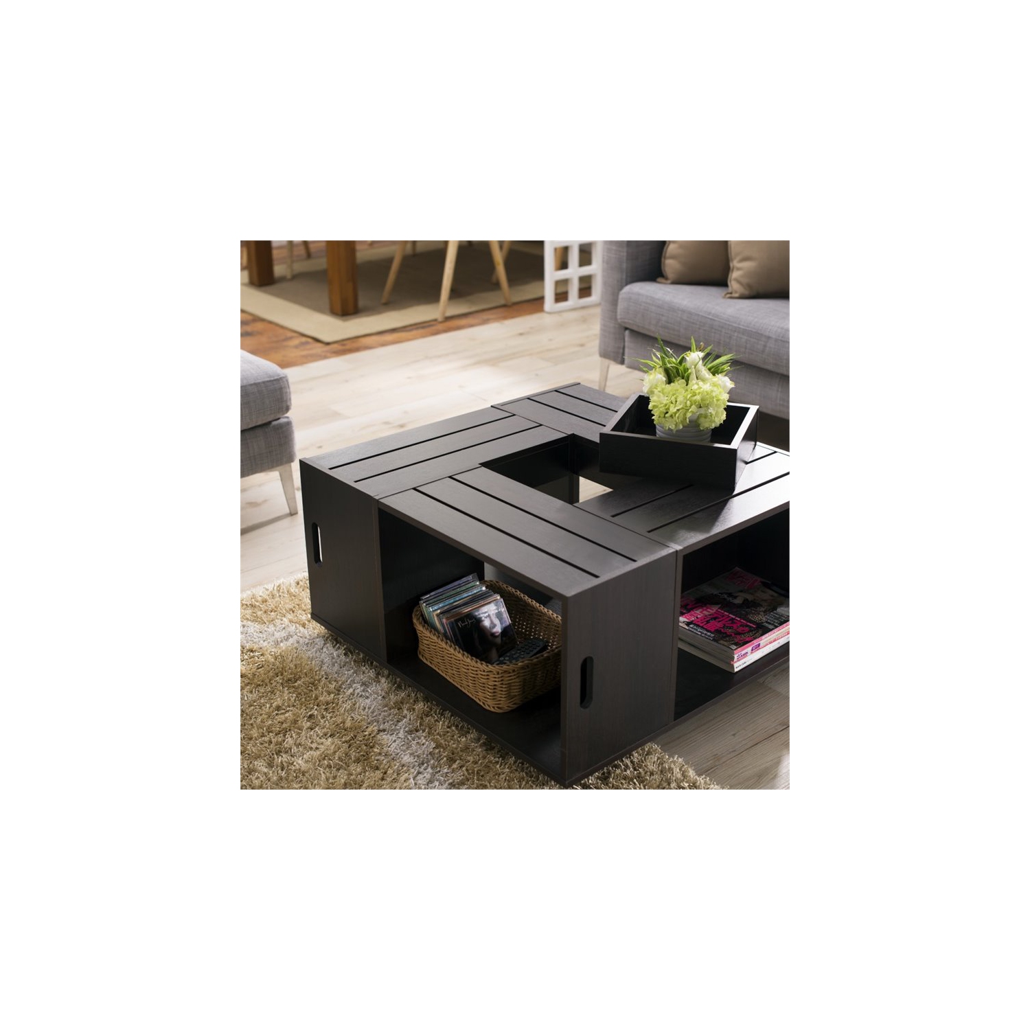 Furniture of America Conteery Wood Coffee Table with Casters in Espresso