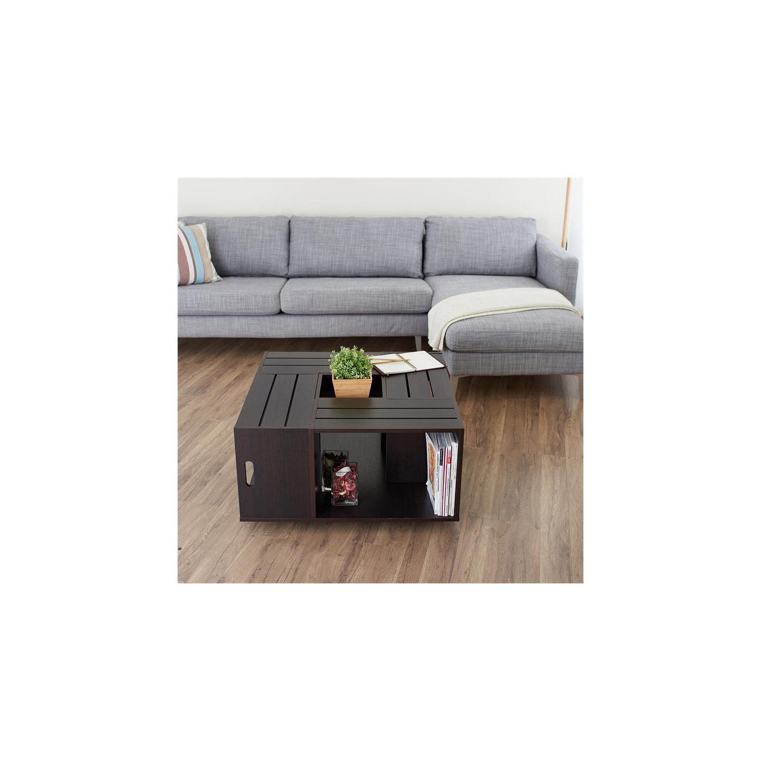 Furniture of America Conteery Wood Coffee Table with Casters in Espresso