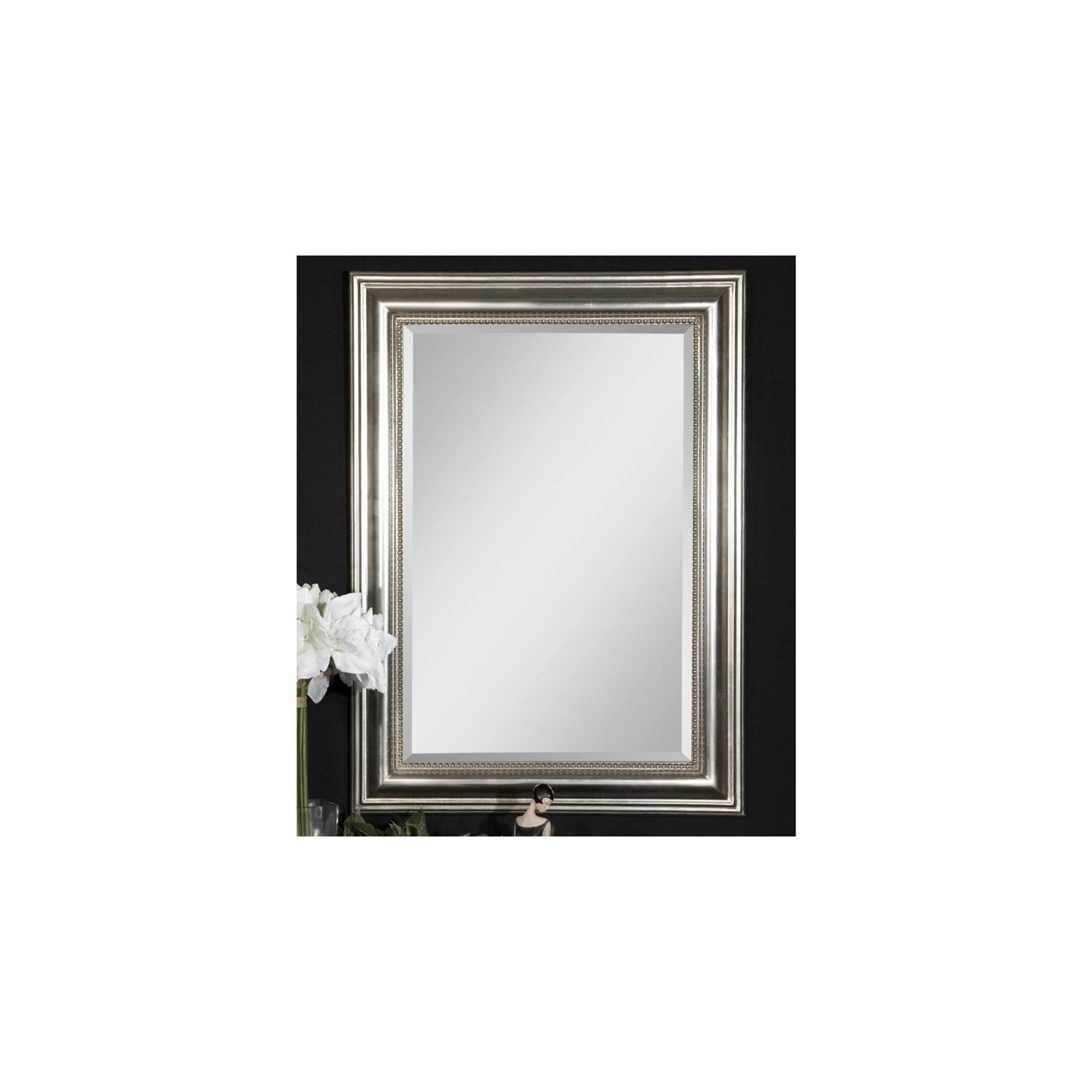 Uttermost Stuart Beaded Mirror in Silver with Gray Glaze