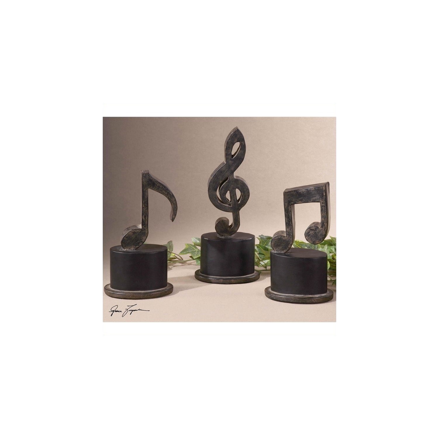 Uttermost Music Notes Metal Figurines in Aged Black