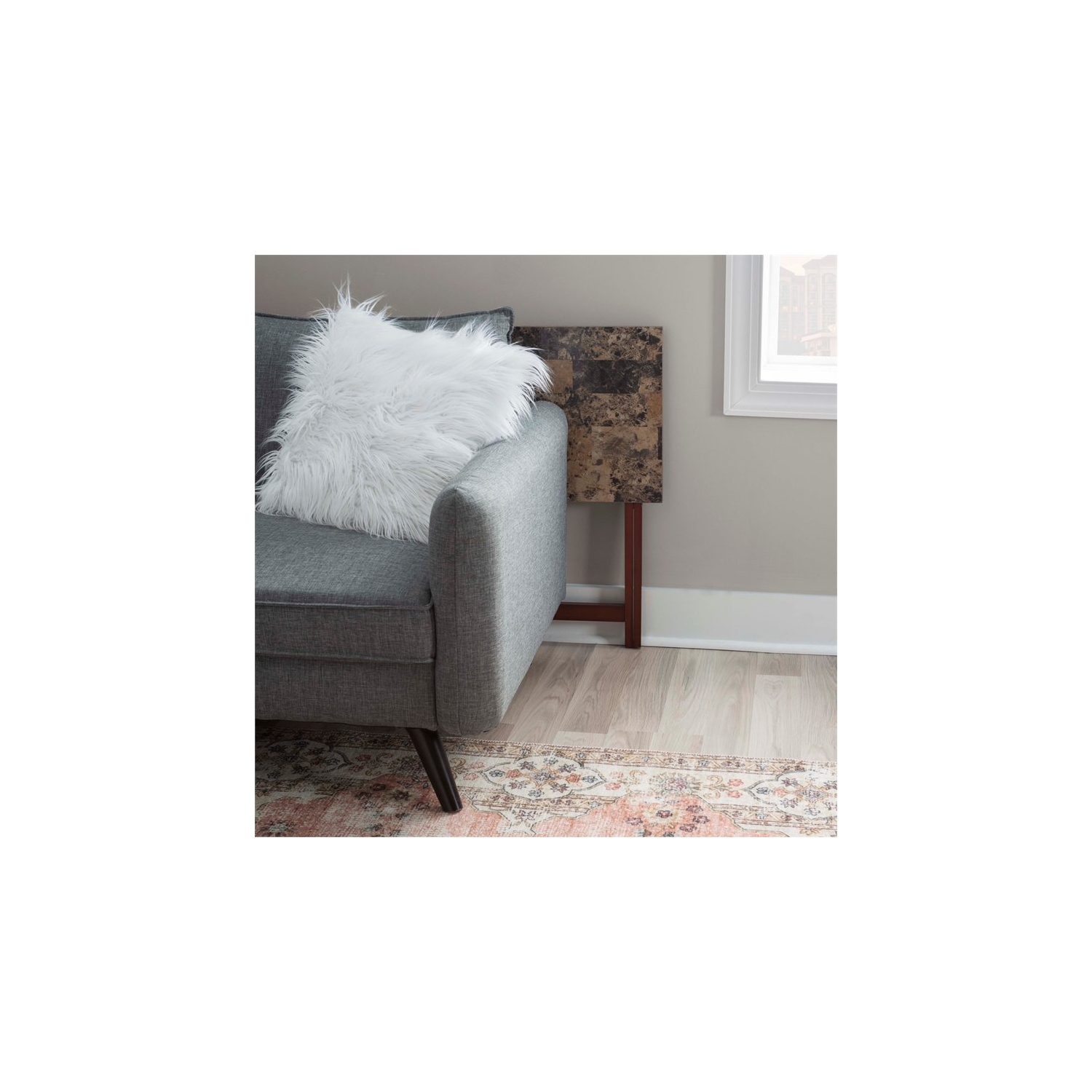 Linon Faux Marble Wood Five Piece Tray Table Set in Brown