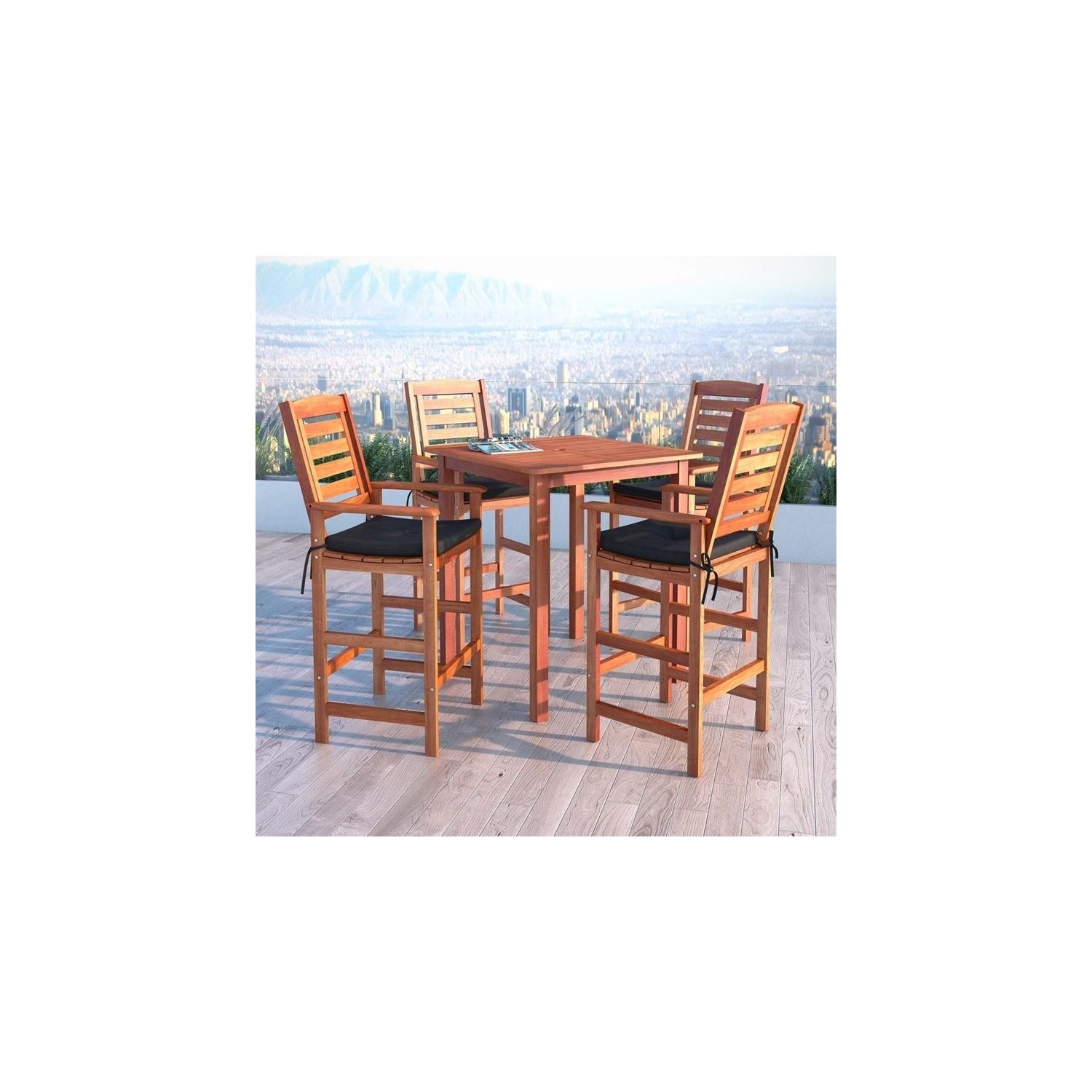 CorLiving Miramar 5 Piece Hardwood Patio Pub Set in Cinnamon Brown