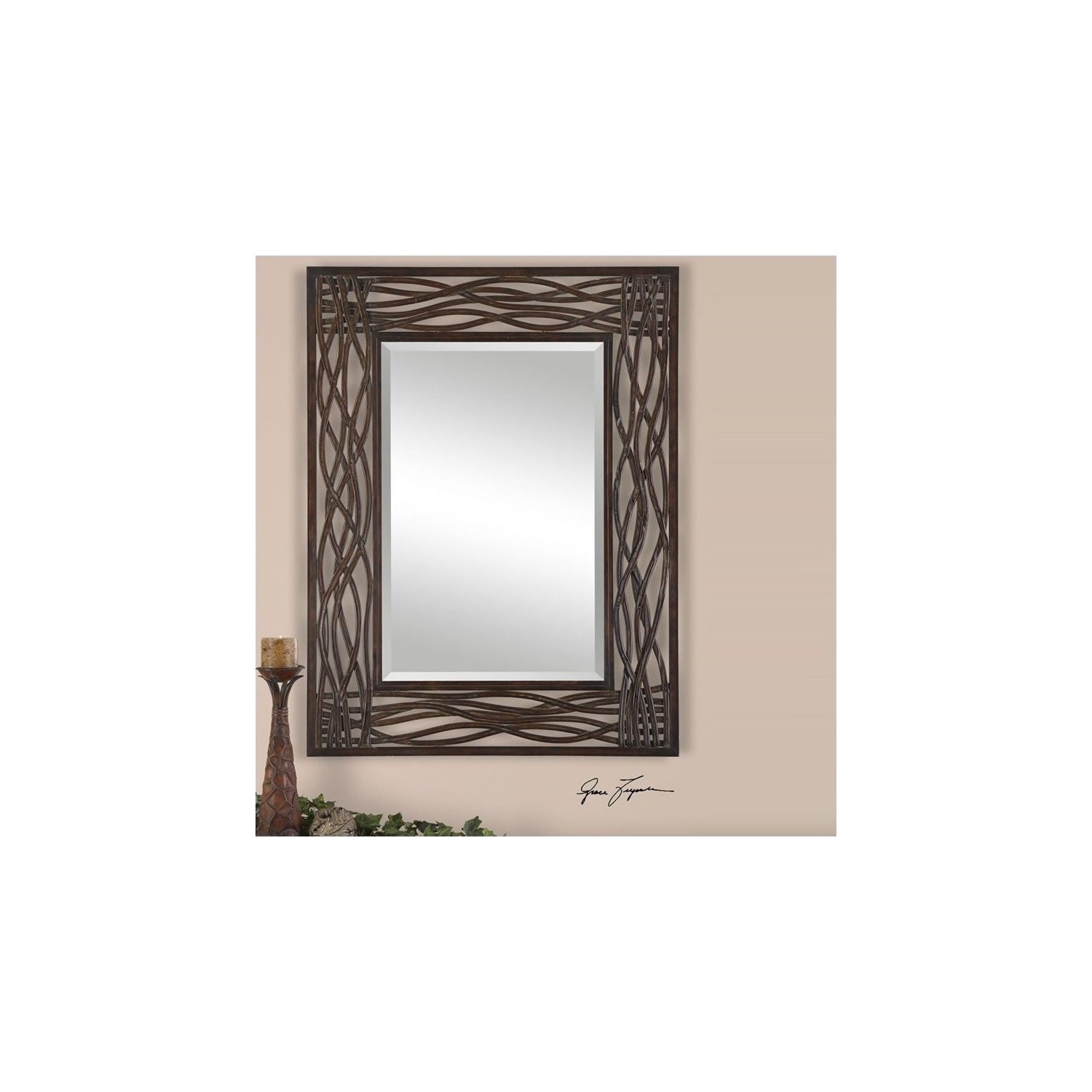 Uttermost Dorigrass Metal Mirror in Distressed Mocha Brown