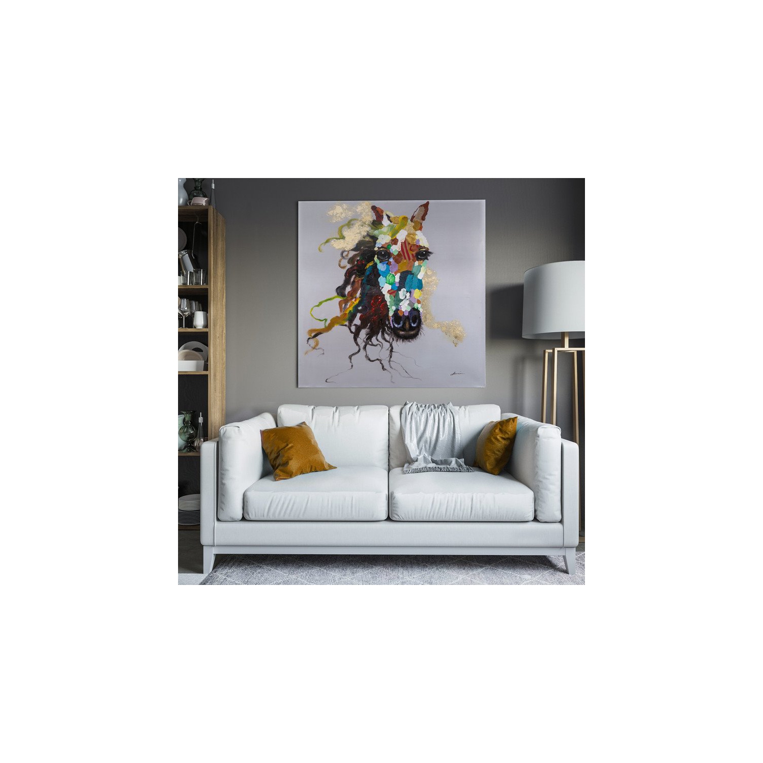 Yosemite Home Decor 'Horse of an Abstract Color' Fabric Canvas in Multi-Color