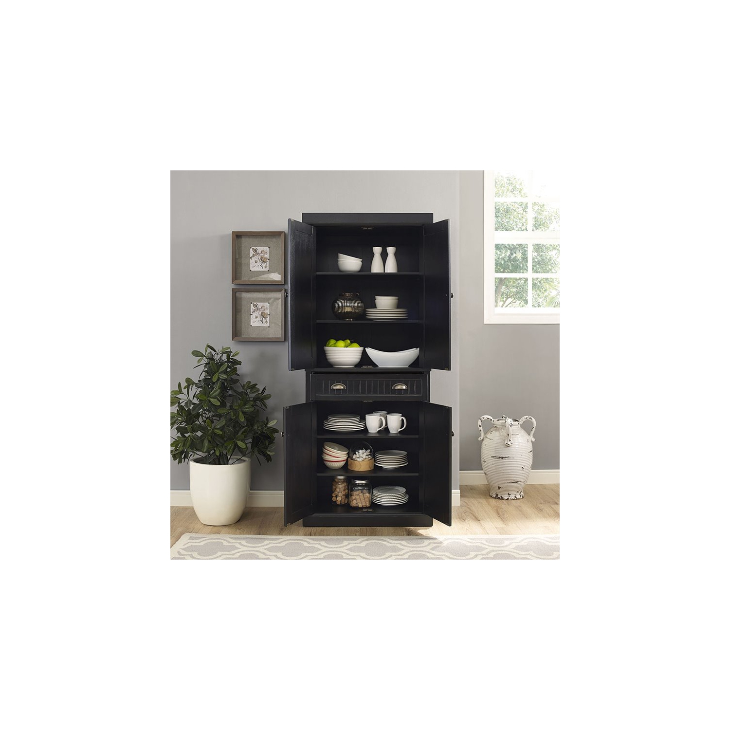 Garde-manger de style côtier à 4 portes Seaside de Crosley, noir