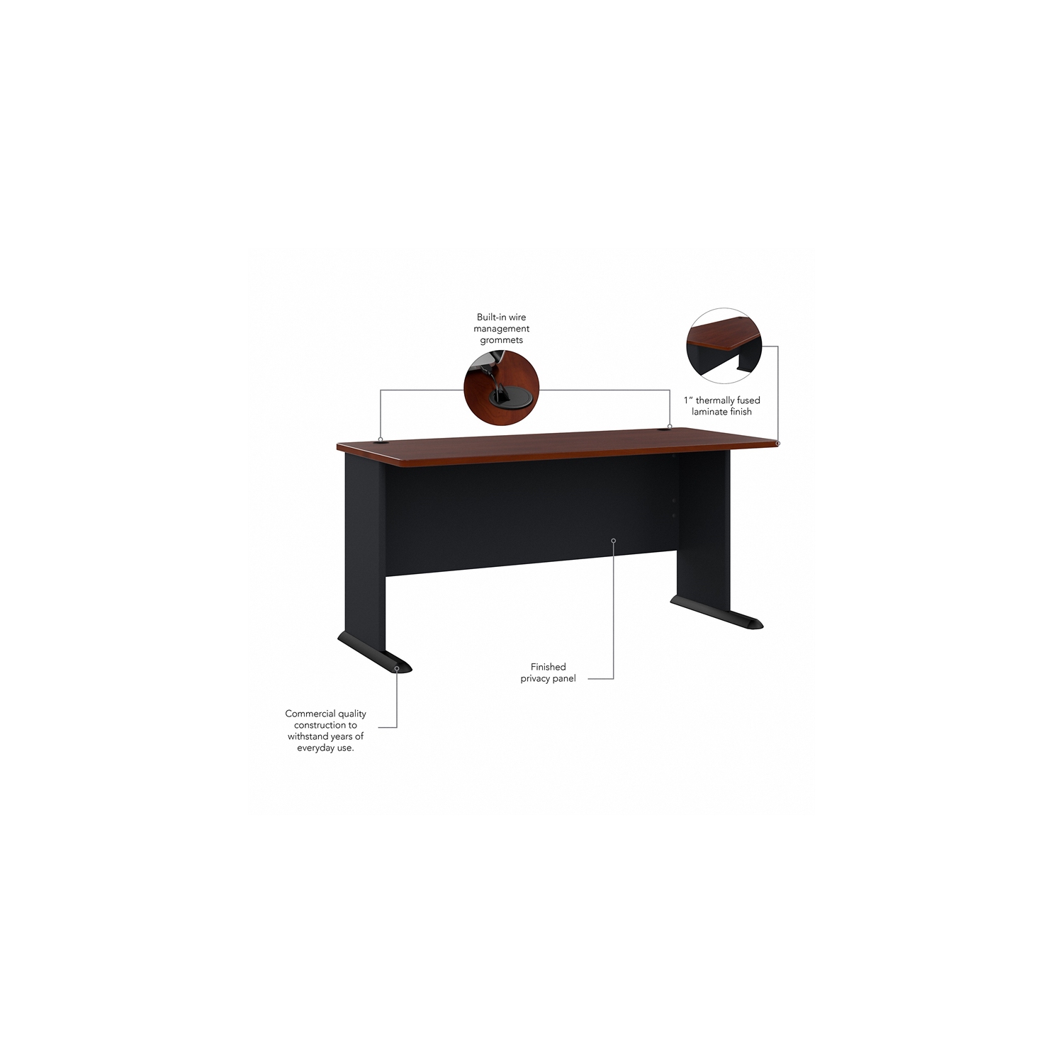 Series A 60W Office Desk in Hansen Cherry and Galaxy - Engineered Wood