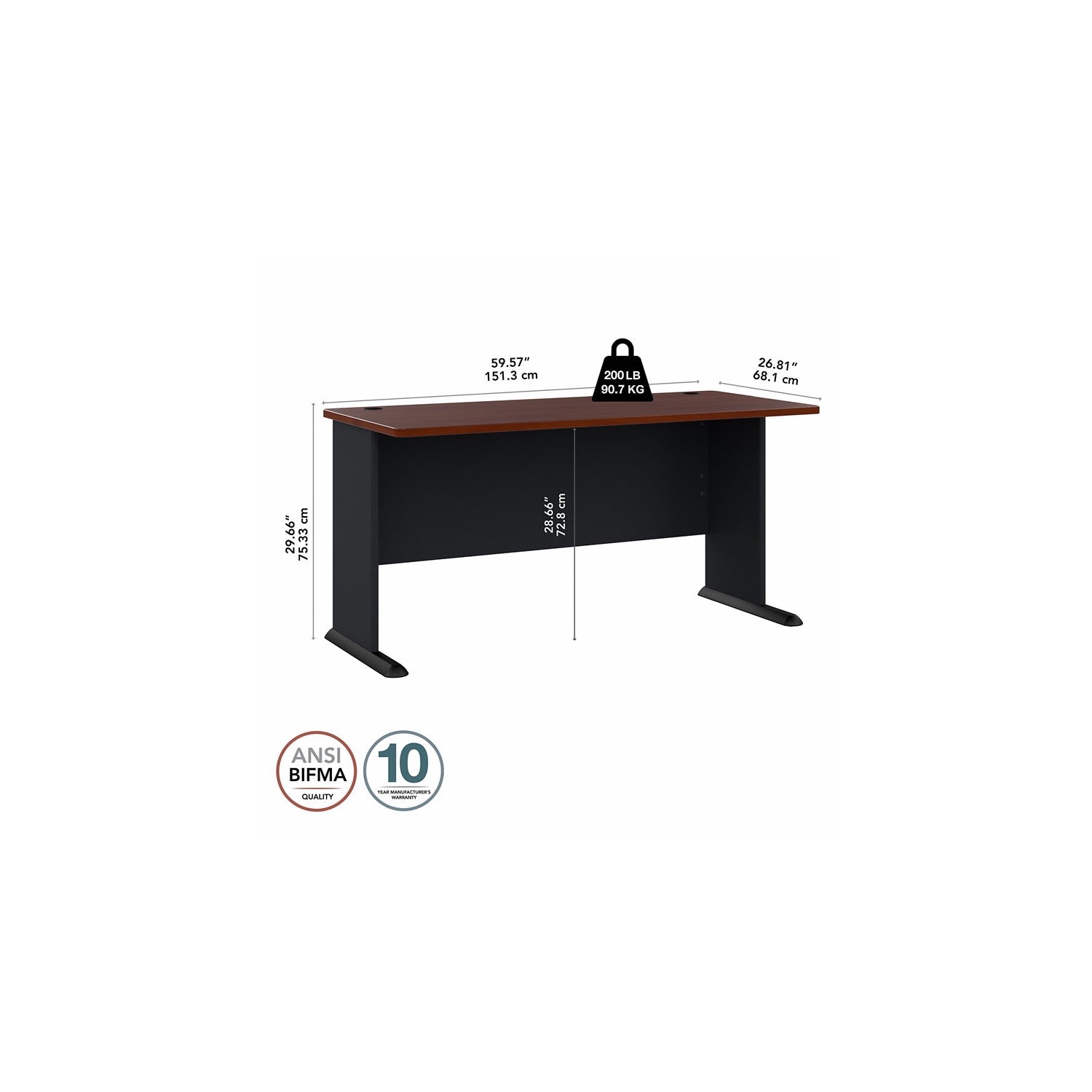Series A 60W Office Desk in Hansen Cherry and Galaxy - Engineered Wood