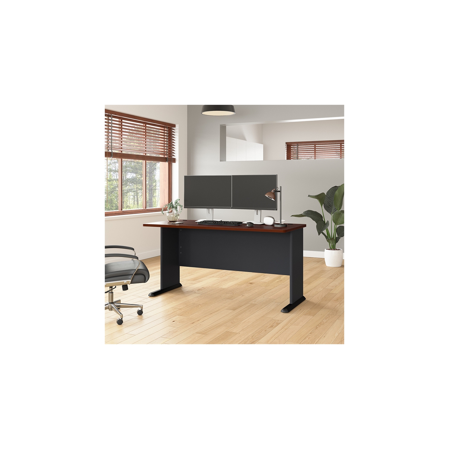 Series A 60W Office Desk in Hansen Cherry and Galaxy - Engineered Wood