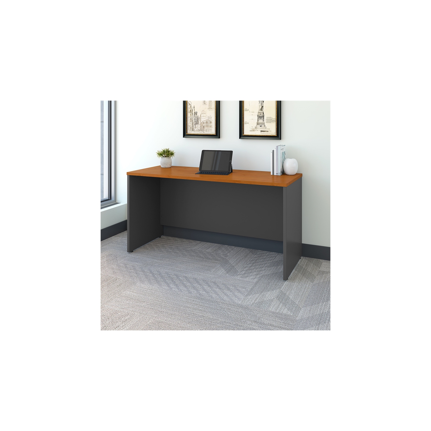 Series C 60W x 24D Credenza Desk in Natural Cherry - Engineered Wood