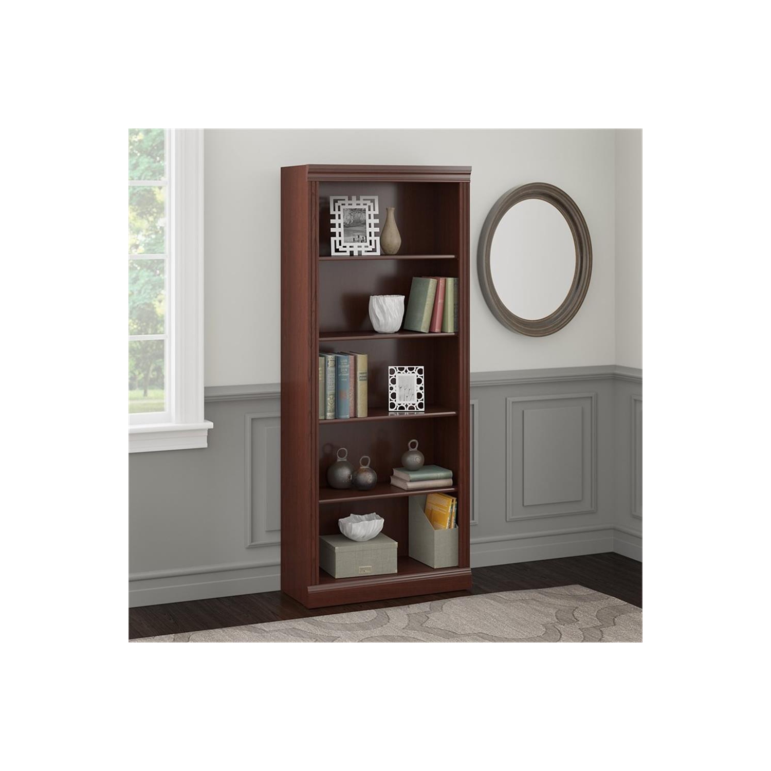 Bush Furniture Saratoga 5 Shelf Wood Bookcase in Harvest Cherry