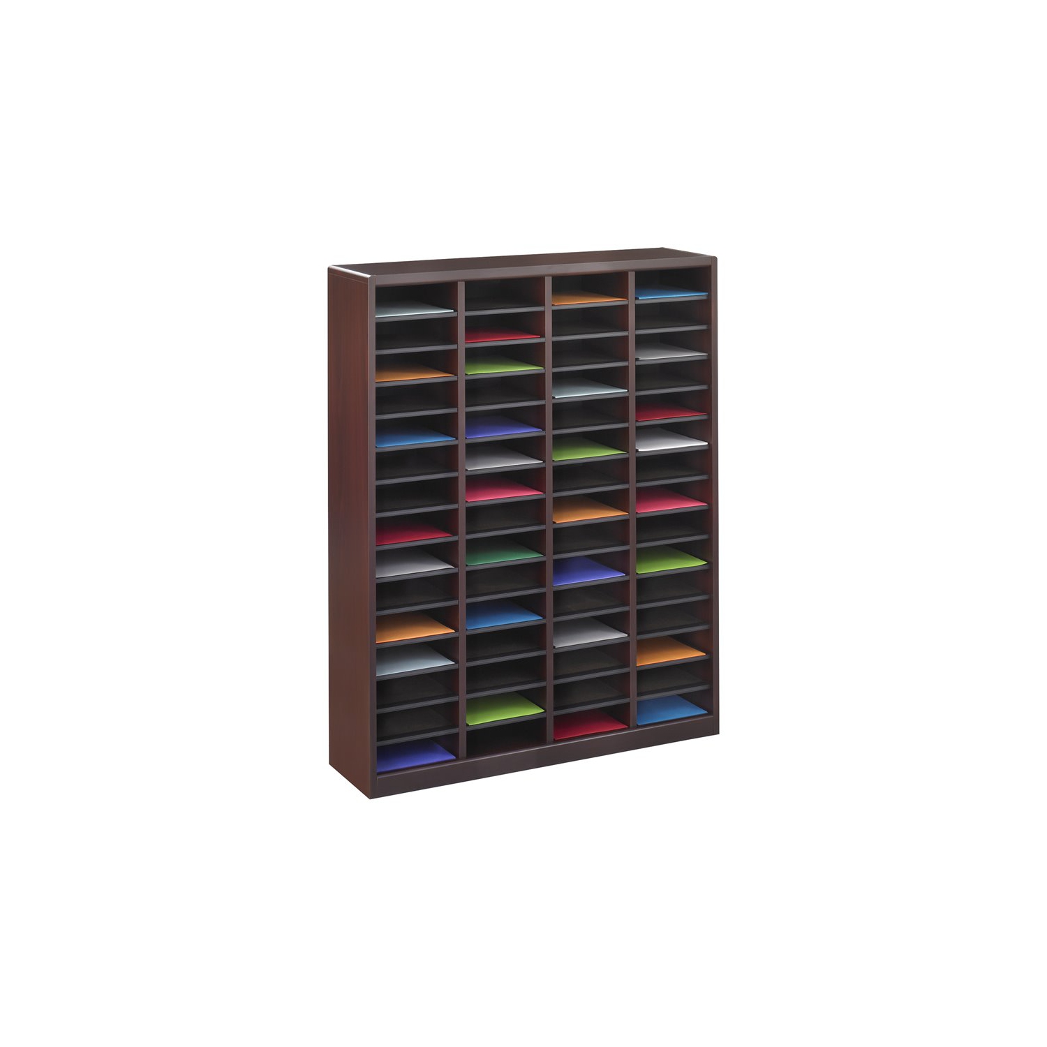 Safco E-Z Stor Mahogany Wood Mail Organizer - 60 Compartments