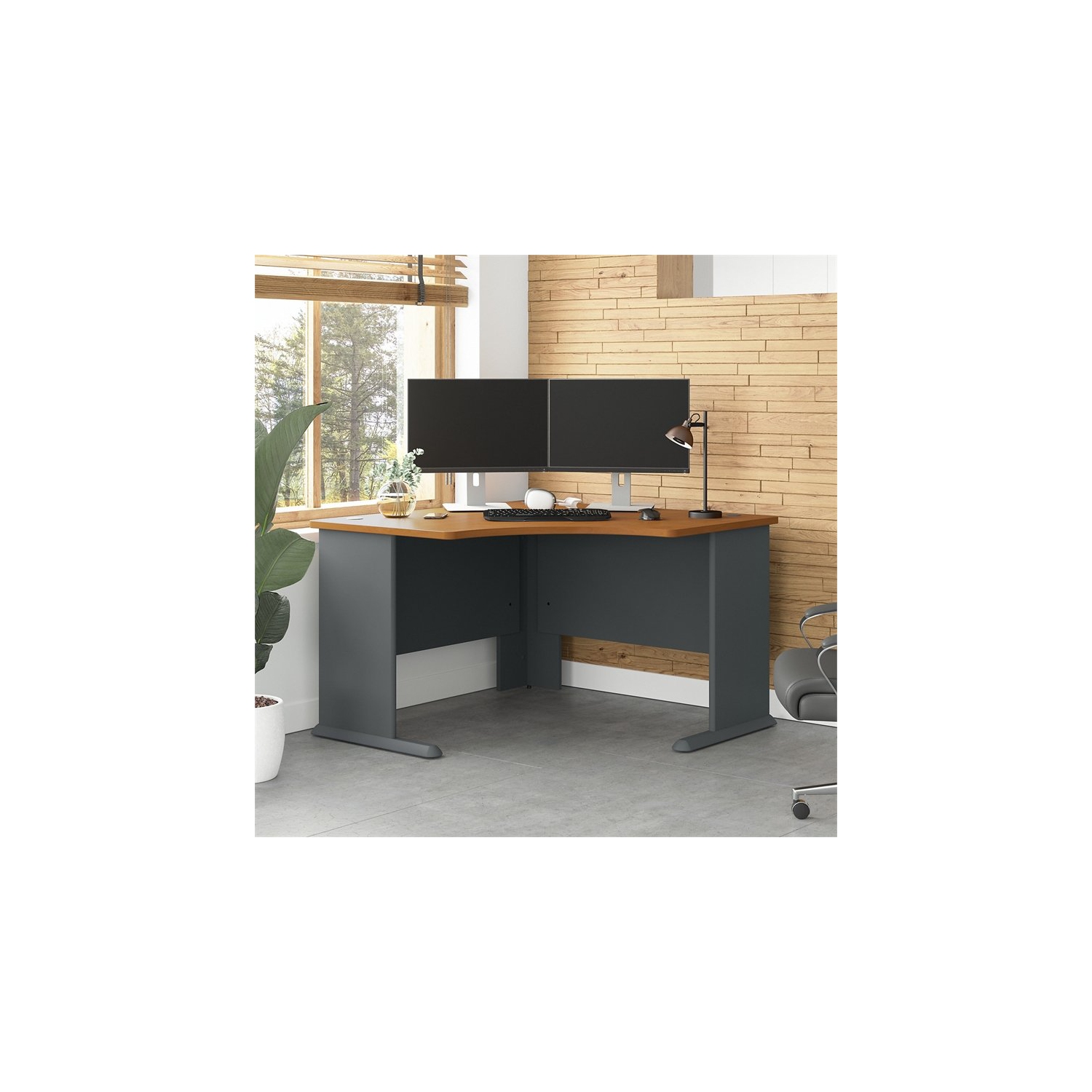 Series A 48W Corner Desk in Natural Cherry and Slate - Engineered Wood