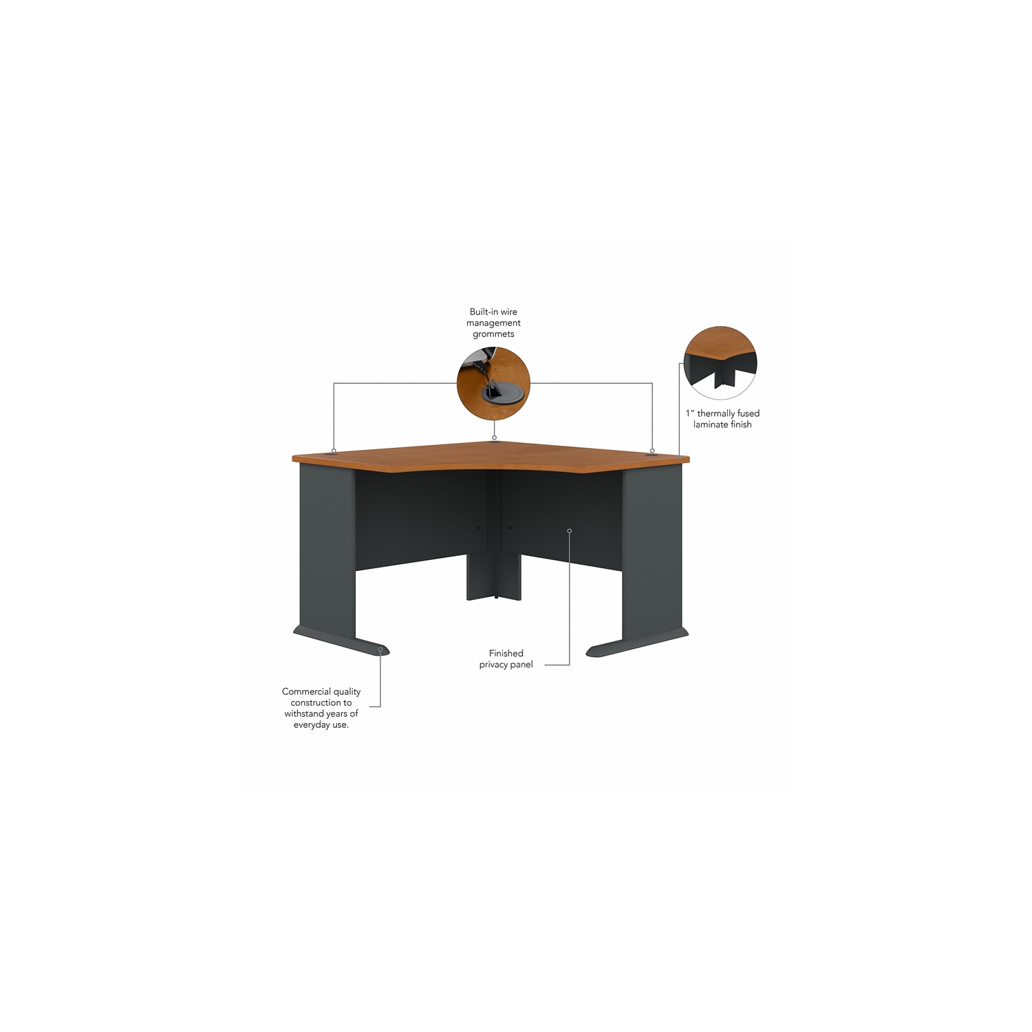 Series A 48W Corner Desk in Natural Cherry and Slate - Engineered Wood