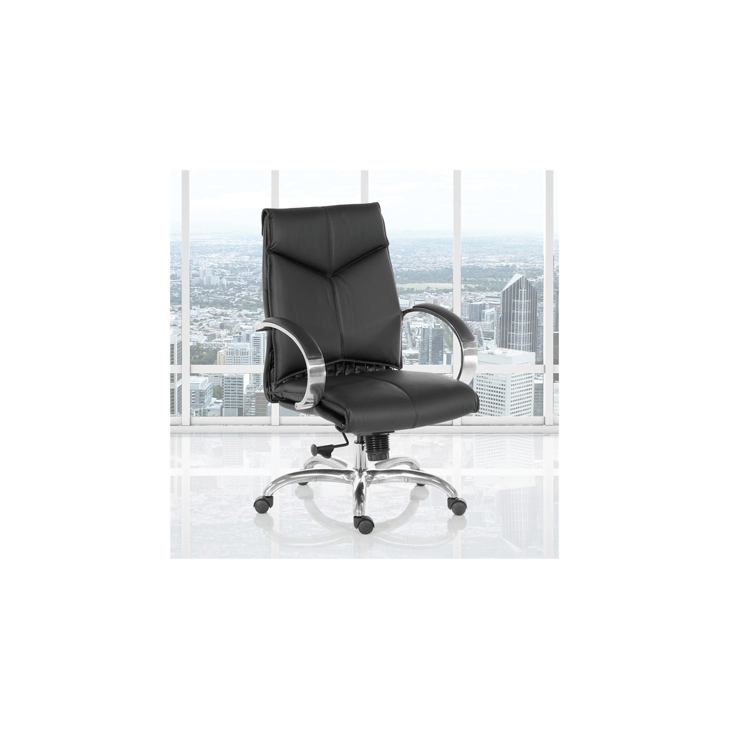 Fauteuil de bureau de luxe en cuir noir à dossier mi-hauteur