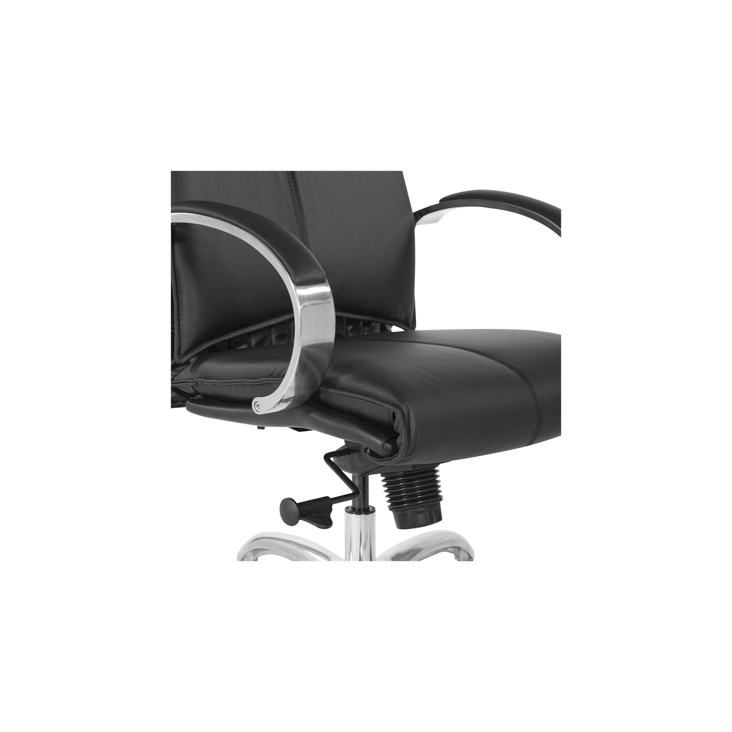 Fauteuil de bureau de luxe en cuir noir à dossier mi-hauteur