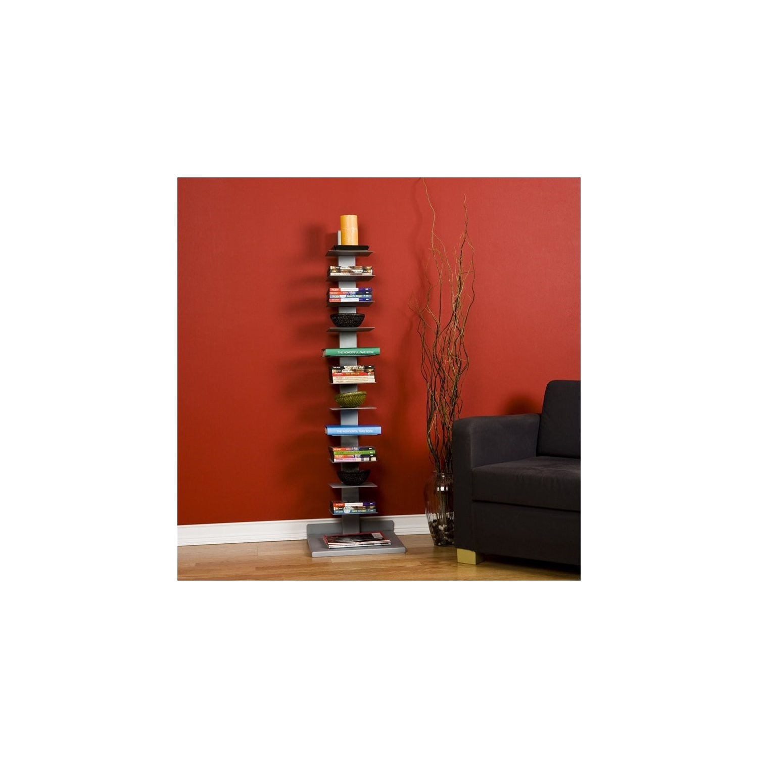 SEI Furniture Heights 11 Shelf Book Tower in Painted Silver