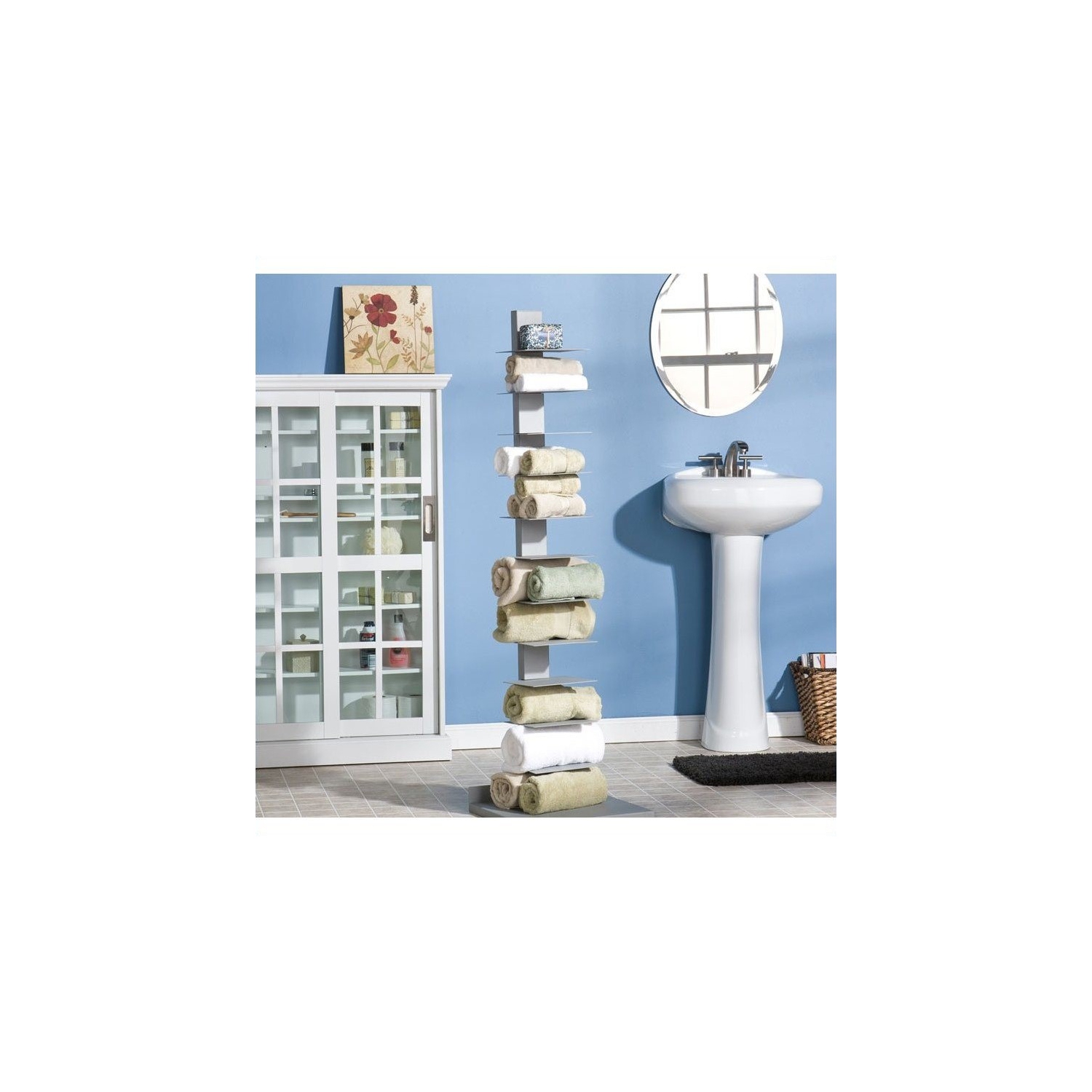 SEI Furniture Heights 11 Shelf Book Tower in Painted Silver