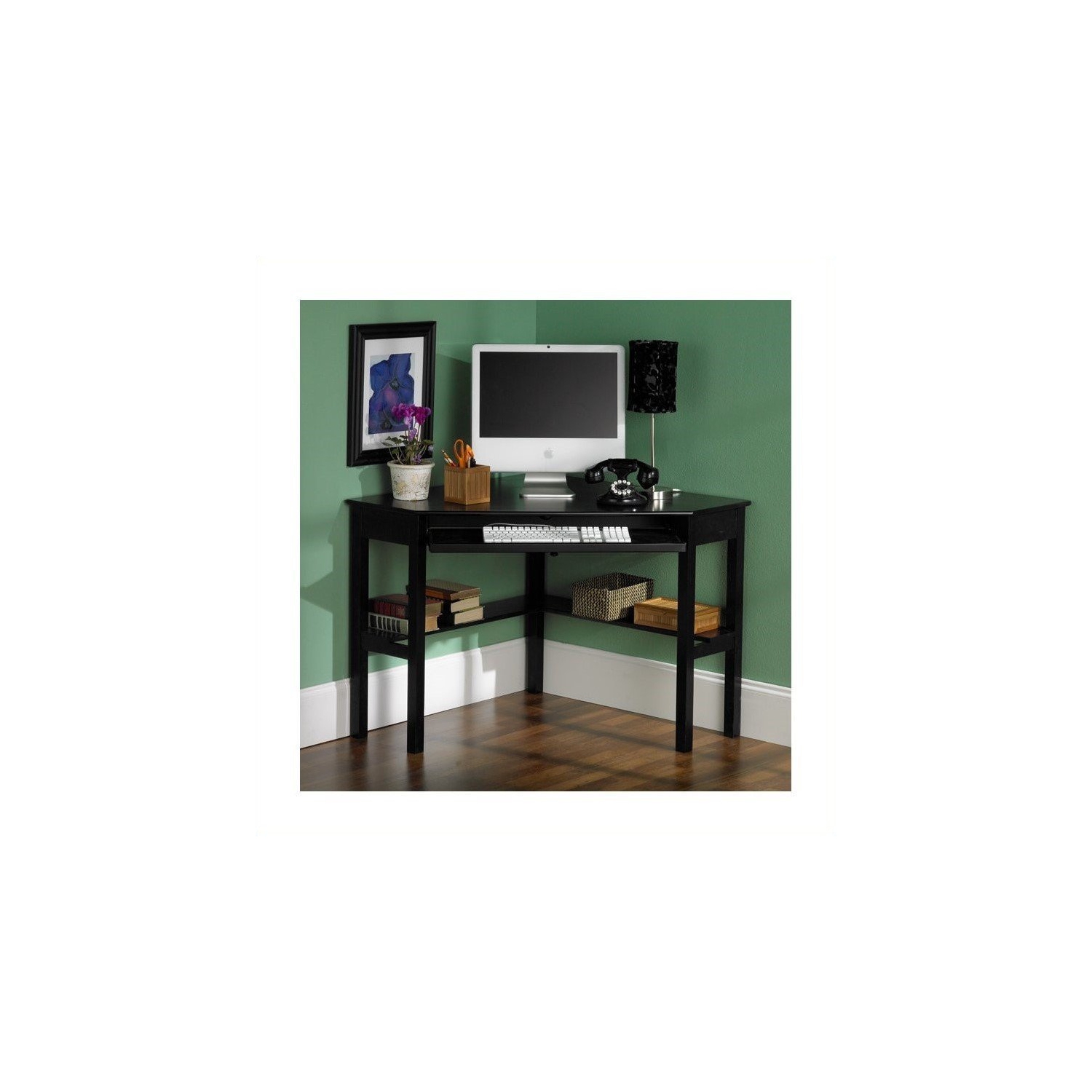 SEI Furniture Alexander Corner Computer Desk in Painted Black